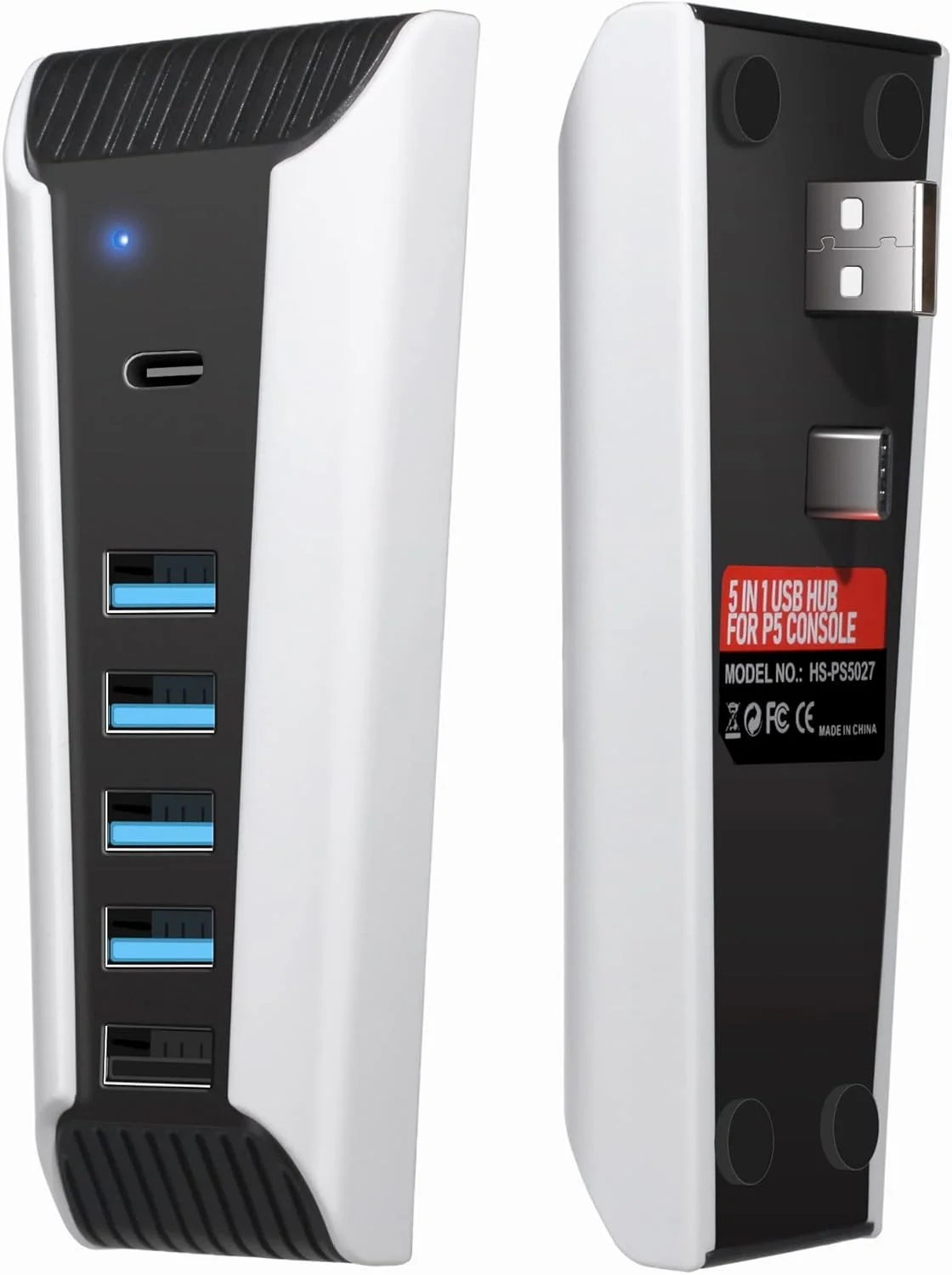 هاب USB پنج پورت KASTWAVE برای PS5 - آداپتور توسعه پرسرعت با 4 پورت USB، 1 پورت شارژ USB و 1 پورت Type-C، سازگار با کنسول پلی استیشن 5