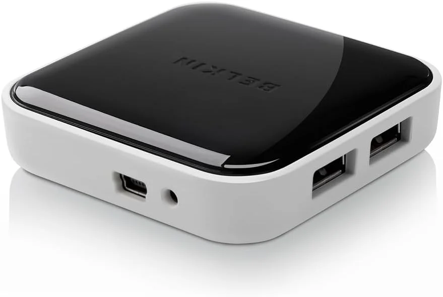هاب USB چهار پورت Belkin - آداپتور ایستگاه اتصال رومیزی با قابلیت پشتیبانی از A، 2.0 و 1.1 برای شارژ و اتصال درایوها، کیبورد و ماوس