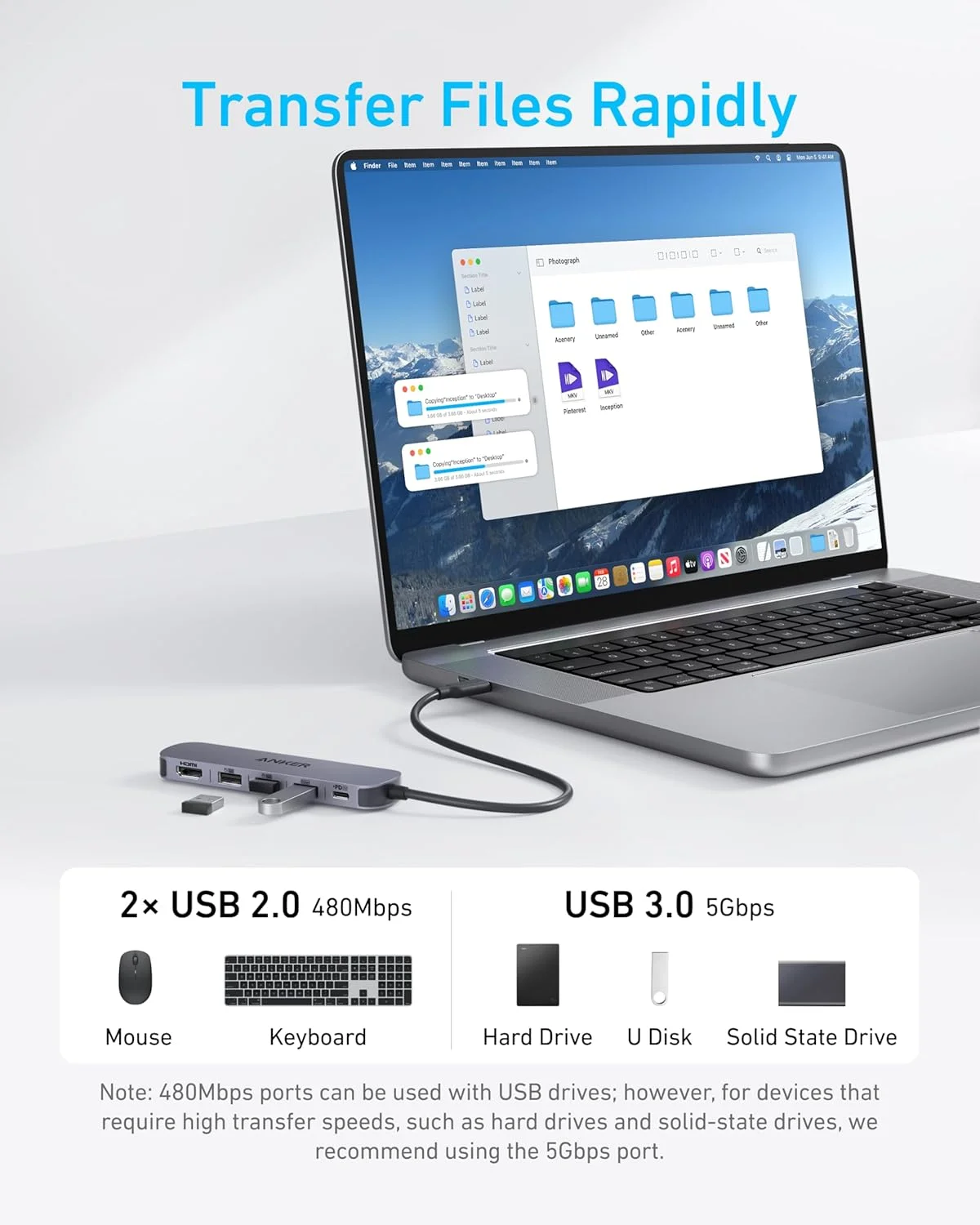 هاب USB-C انکر (5 در 1)، HDMI 4K@30Hz با حداکثر توان 100 وات، پورت های داده USB-C و USB-A، جمع و جور و شیک برای مک بوک، دل XPS و موارد دیگر (شارژر شامل نمی شود)