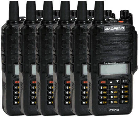 بسته 6 عددی رادیو دو طرفه بائوفنگ UV-9R Plus، به همراه گوشی، دو بانده، نور پس زمینه خودکار، تایمر تایم اوت، اعلان صوتی، قفل خودکار صفحه کلید، آلارم اضطراری، چراغ قوه، هشدار کمبود باتری، مشکی | UV9RP