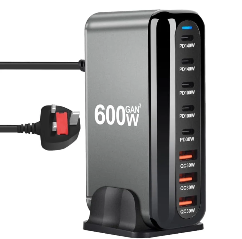 ایستگاه شارژ Necomi 600W USB A و USB C 【به روز رسانی جدید】، 5 پورت Type-C 【2×140W، 2x 100W، 1x30W】 و 3 پورت USB 【QC30W】، هاب Type-C، فناوری GaN