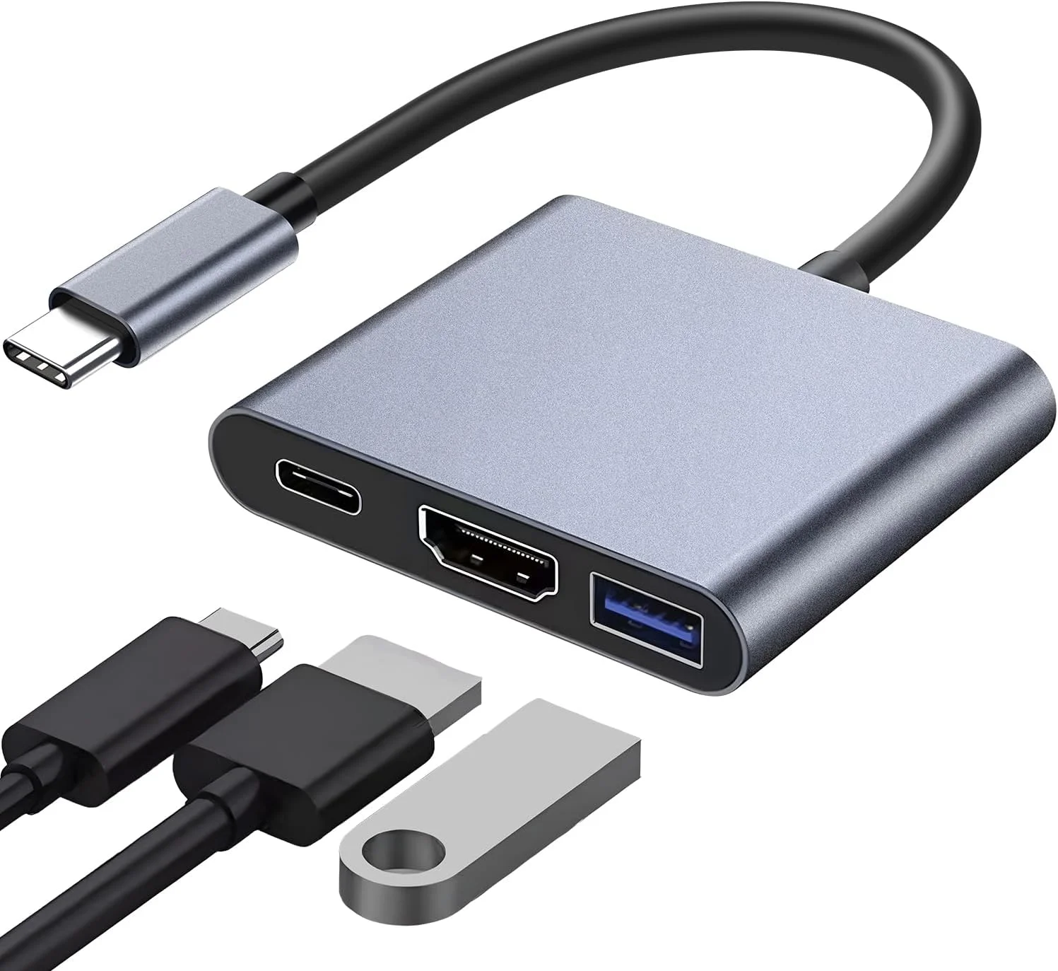 آداپتور چند پورت USB-C به HDMI T Tersely با پورت شارژ، تبدیل کننده Type C 4K HDMI، هاب با شارژ سریع 100W PD برای آیفون، آیپد، مک بوک پرو ایر، دانگل USB C به پورت USB 3.0 با سرعت 10 گیگابیت بر ثانیه