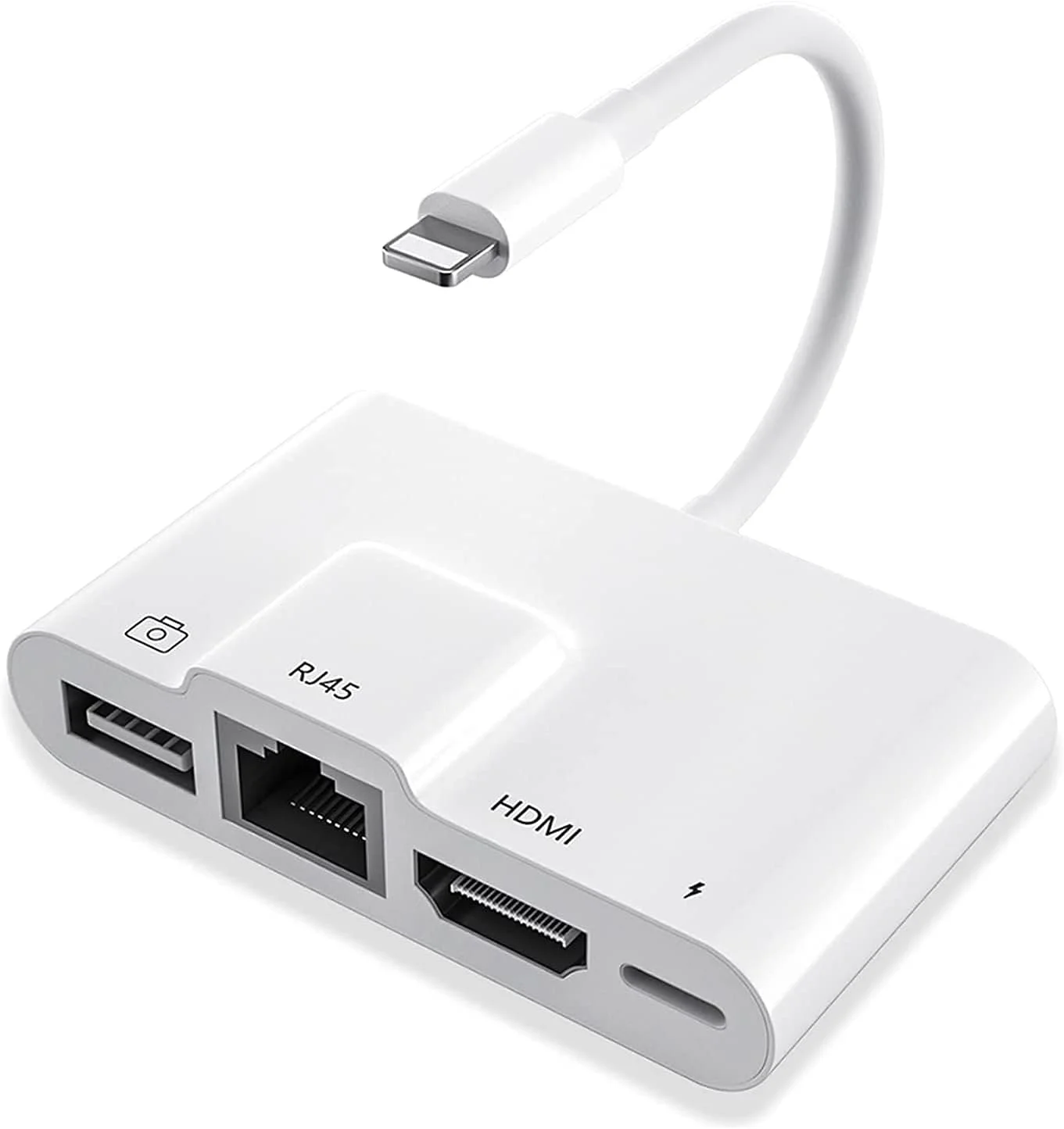 هاب لایتنینگ Yardhobi، آداپتور چندرسانه‌ای پریمیوم 4 در 1 با پورت HDMI 1080p، پورت اترنت RJ45 10/100 مگابیت بر ثانیه، پورت USB انتقال سریع داده و پورت شارژ لایتنینگ برای آیفون 13، MediaSync-LT.