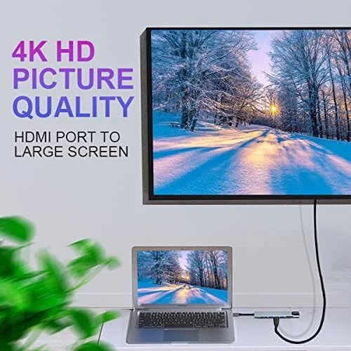 هاب USB-C، آداپتور 8 در 1: HDMI 4K، PD 100W، USB 3.0، اترنت، کارت خوان SD/TF - ایستگاه داکینگ سازگار با MacBook Pro/Air و غیره