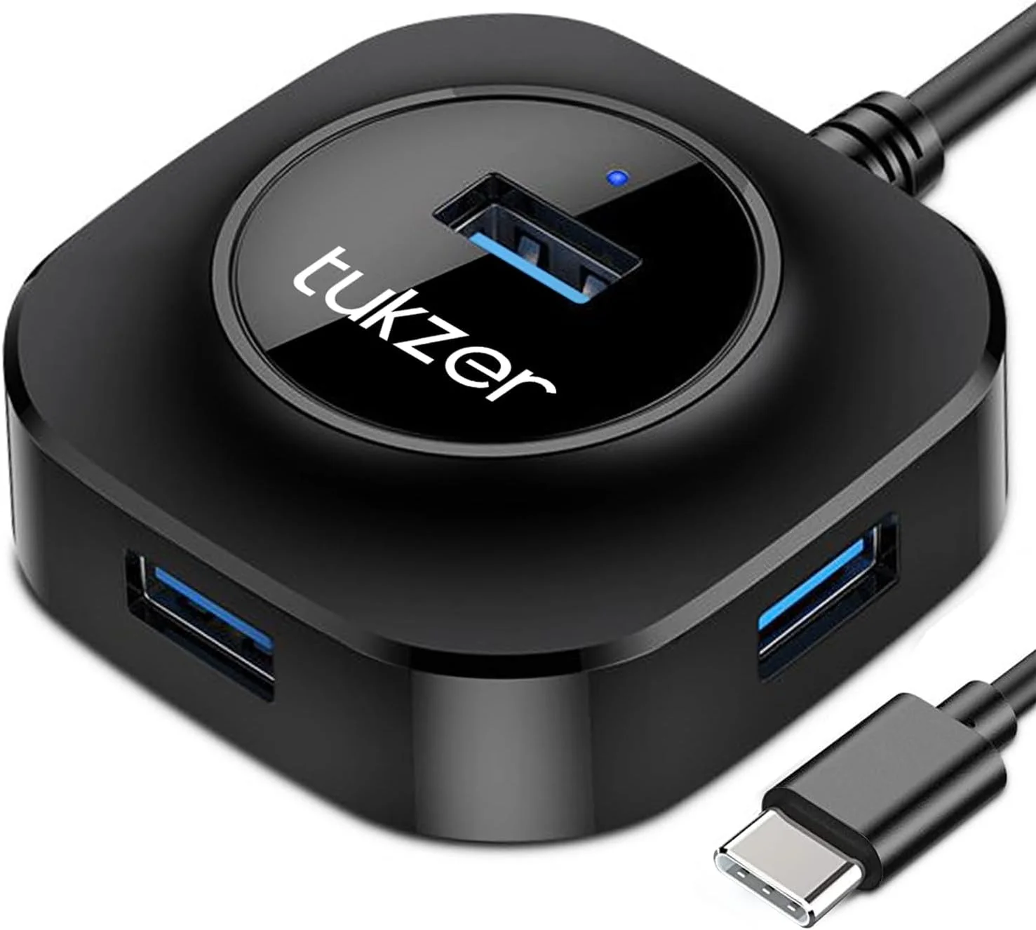 هاب USB 3.0 چهار پورت Tukzer مدل (Tz-U10) هاب انتقال داده با سرعت فوق العاده سازگار برای مک بوک ایر، مک مینی، آی مک پرو، مایکروسافت سرفیس، الترابوک ها، لپ تاپ، نوت بوک، دسکتاپ - مشکی