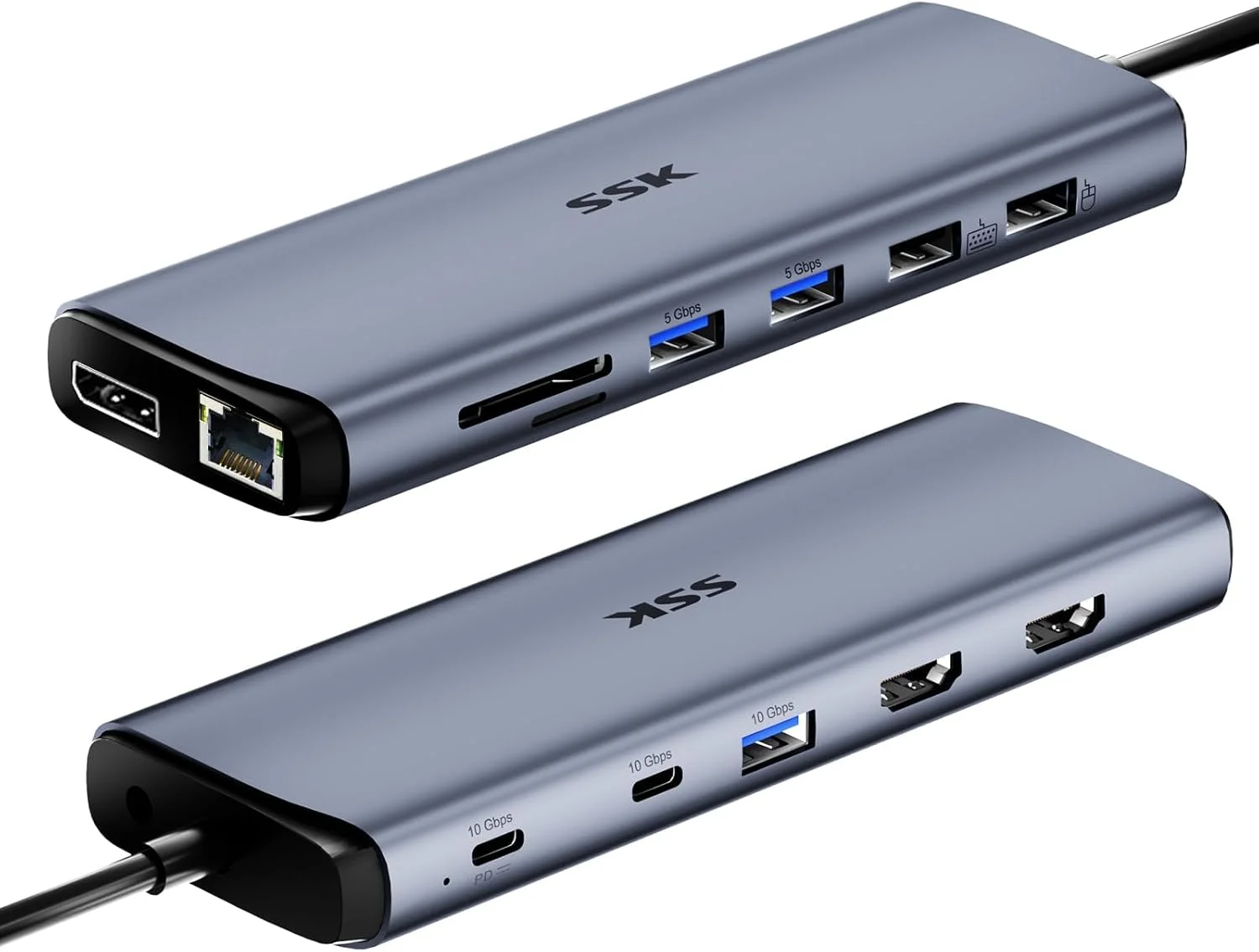 داک USB C مدل SSK 8K برای لپ تاپ تاندربولت، ایستگاه اتصال مک بوک 3 مانیتور، هاب USB C دوگانه HDMI با سرعت 10 گیگابیت بر ثانیه، Displayport، اترنت، 100W PD، میکروفون/صدا، پورت USB C&A 3.2 Gen 2 برای آیفون 15/مک/لنوو