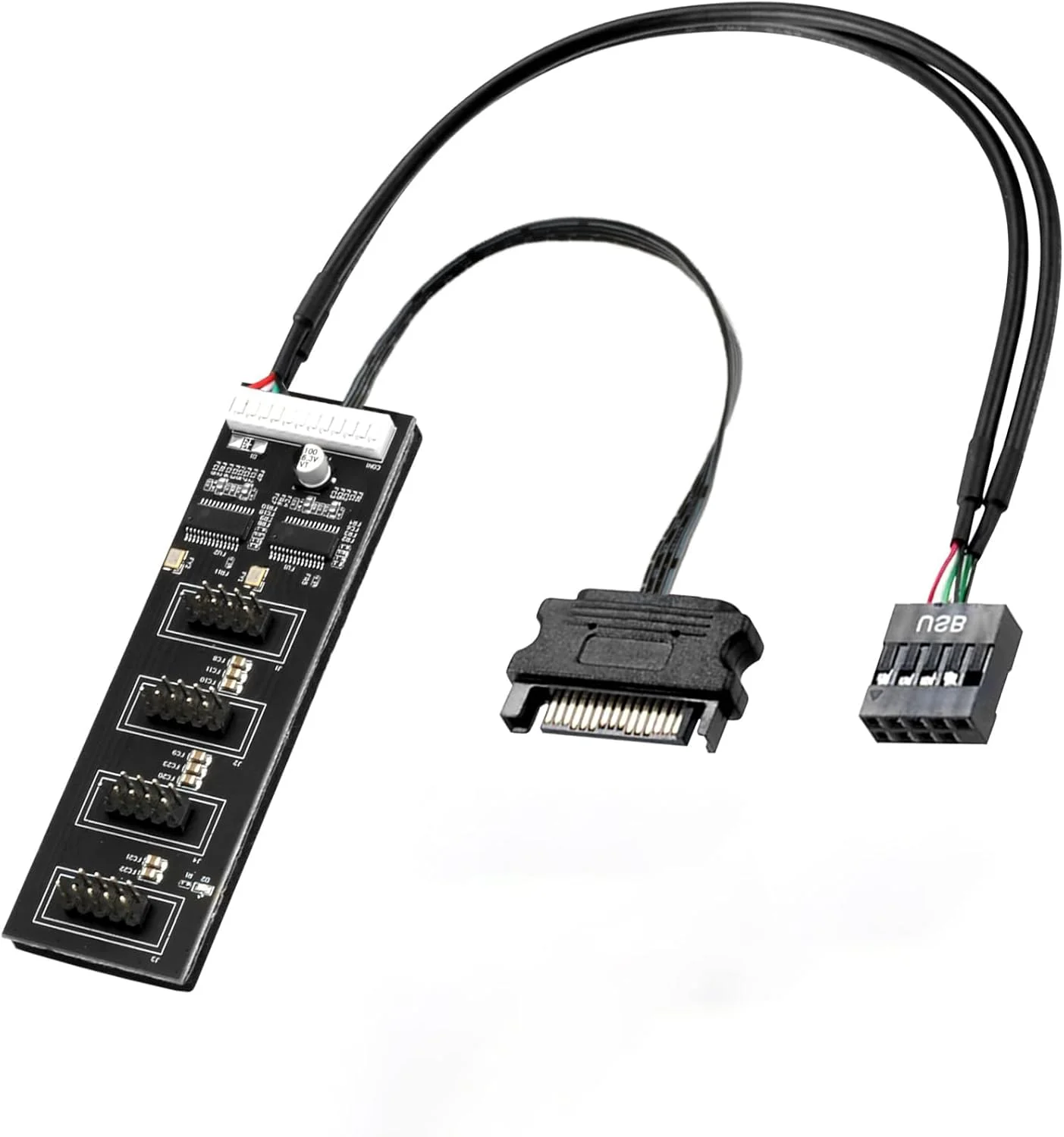 اسپلیتر هدر USB 2.0 نه پین با کابل برق SATA، هاب USB داخلی 1 به 4 برای مادربرد کامپیوتر، فن ها، نورپردازی RGB، گیرنده WiFi، چاپگر، اسکنر