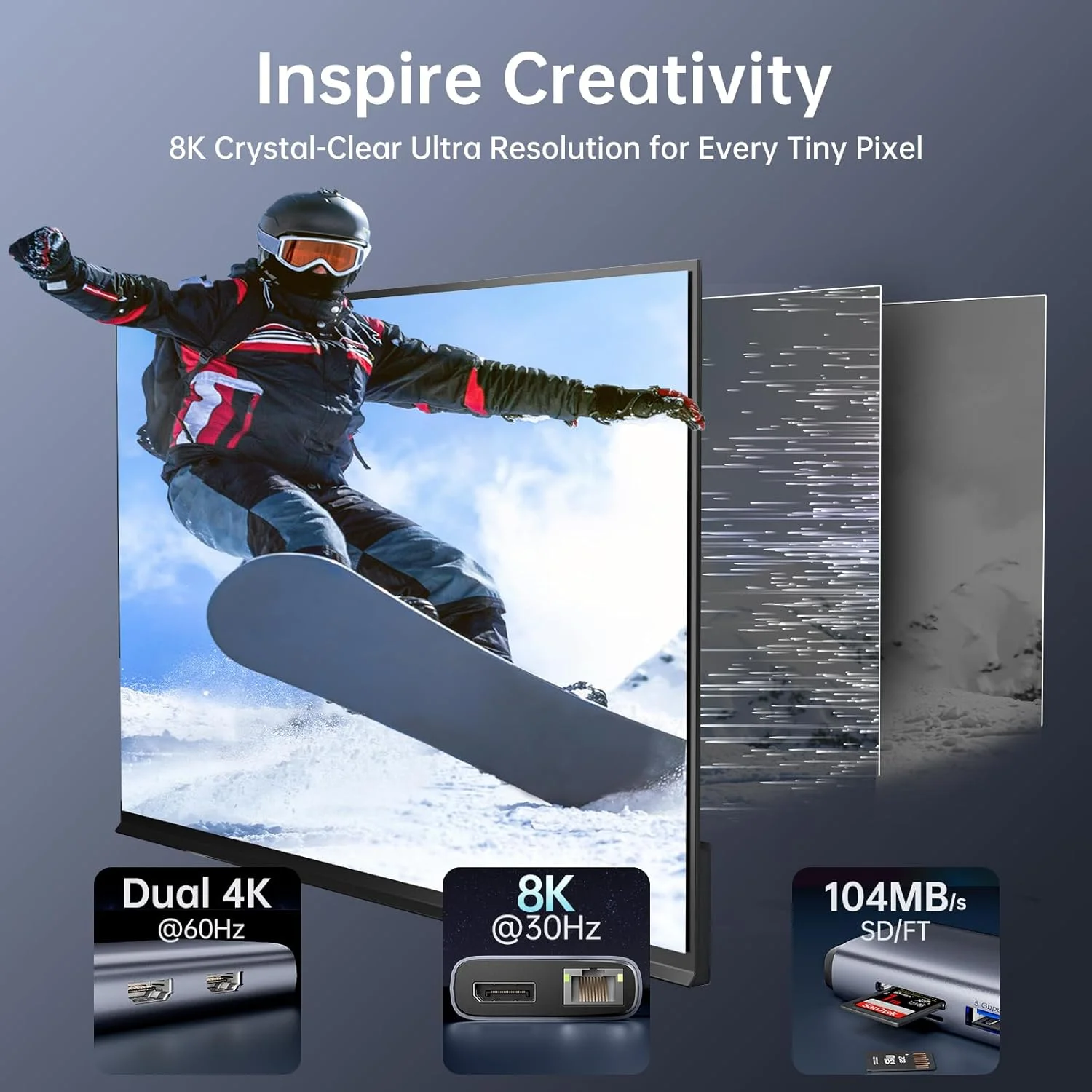 داک USB C مدل SSK 8K برای لپ تاپ تاندربولت، ایستگاه اتصال مک بوک 3 مانیتور، هاب USB C دوگانه HDMI با سرعت 10 گیگابیت بر ثانیه، Displayport، اترنت، 100W PD، میکروفون/صدا، پورت USB C&A 3.2 Gen 2 برای آیفون 15/مک/لنوو