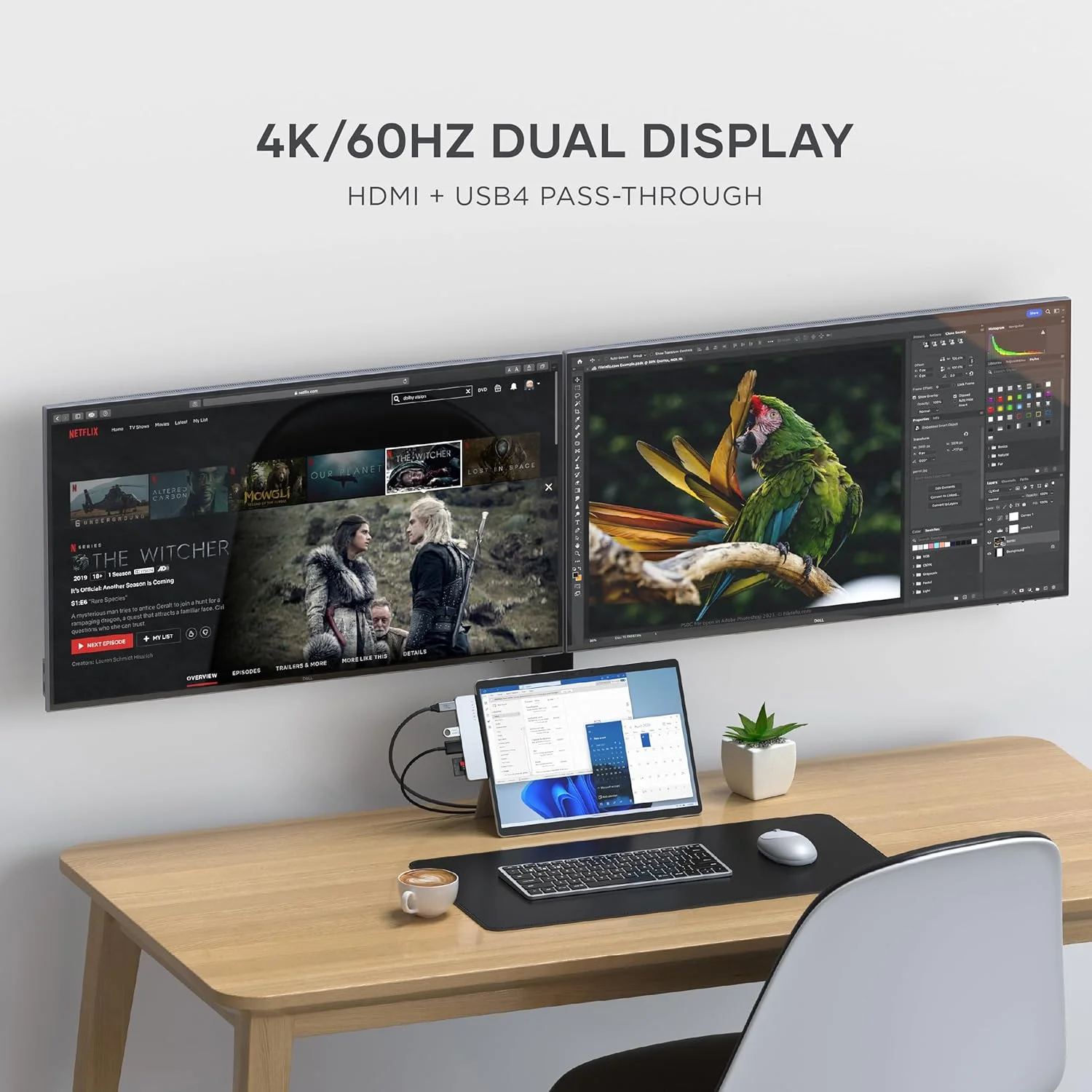 هاب دوگانه USB-C شش در یک Satechi برای Surface Pro 11/10/9، USB4 Pass-Through 100W با انتقال داده 40 گیگابیت بر ثانیه، 6K@60Hz، پورت HDMI 4K@60Hz، USB-C و USB-A 3.2 10 گیگابیت بر ثانیه، کارت خوان های SD/microSD UHS-I