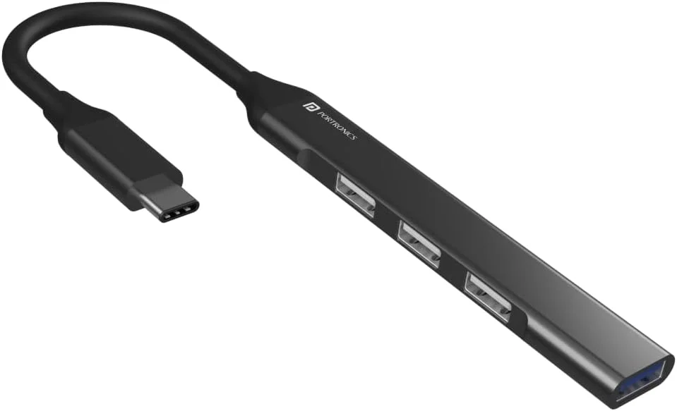 هاب USB C پورتronics Mport 31C (چهار در یک)، آداپتور چند پورت Type C با 1 پورت USB 3.0 و 3 پورت USB 2.0، انتقال داده با سرعت بالا تا 5 گیگابیت بر ثانیه برای لپ تاپ، مک بوک، کامپیوتر (خاکستری)