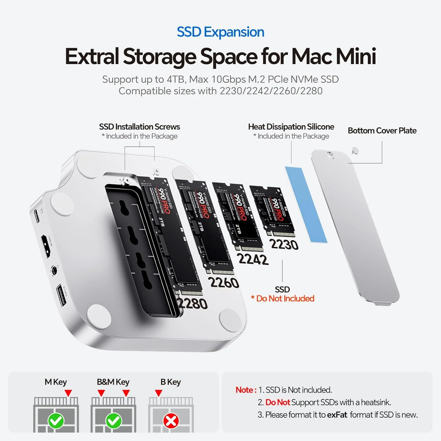 داک مک مینی M4 با محفظه SSD M.2 با ظرفیت 4 ترابایت (SSD شامل نمی شود)، پایه هاب مک مینی M4/M4 Pro با HDMI 4K 60Hz، لوازم جانبی هاب USB C مک مینی 2024، 3 عدد USB A 2.0، اسلات کارت SD/TF، صدای 3.5 میلی متری