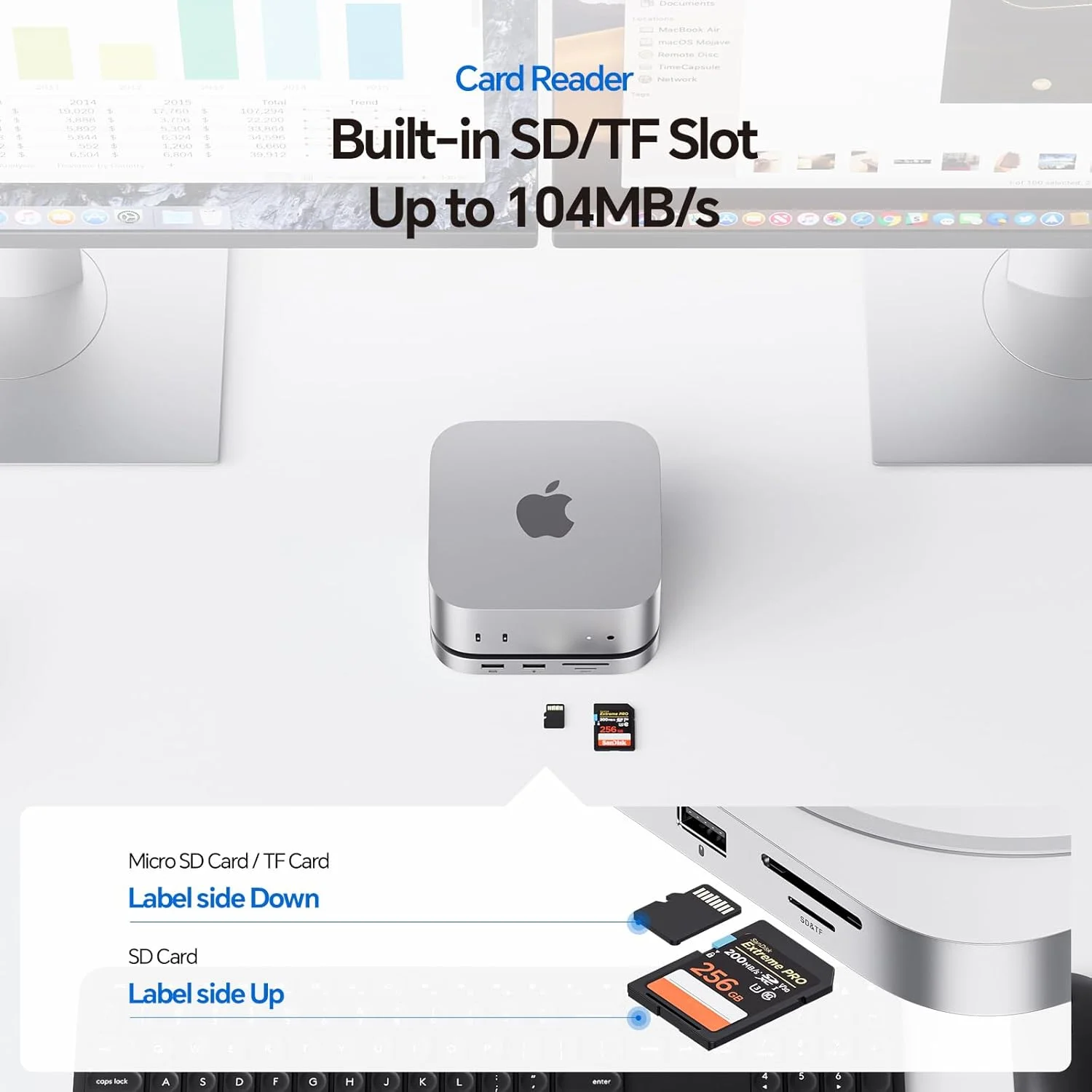 داک مک مینی M4 با محفظه SSD M.2 با ظرفیت 4 ترابایت (SSD شامل نمی شود)، پایه هاب مک مینی M4/M4 Pro با HDMI 4K 60Hz، لوازم جانبی هاب USB C مک مینی 2024، 3 عدد USB A 2.0، اسلات کارت SD/TF، صدای 3.5 میلی متری