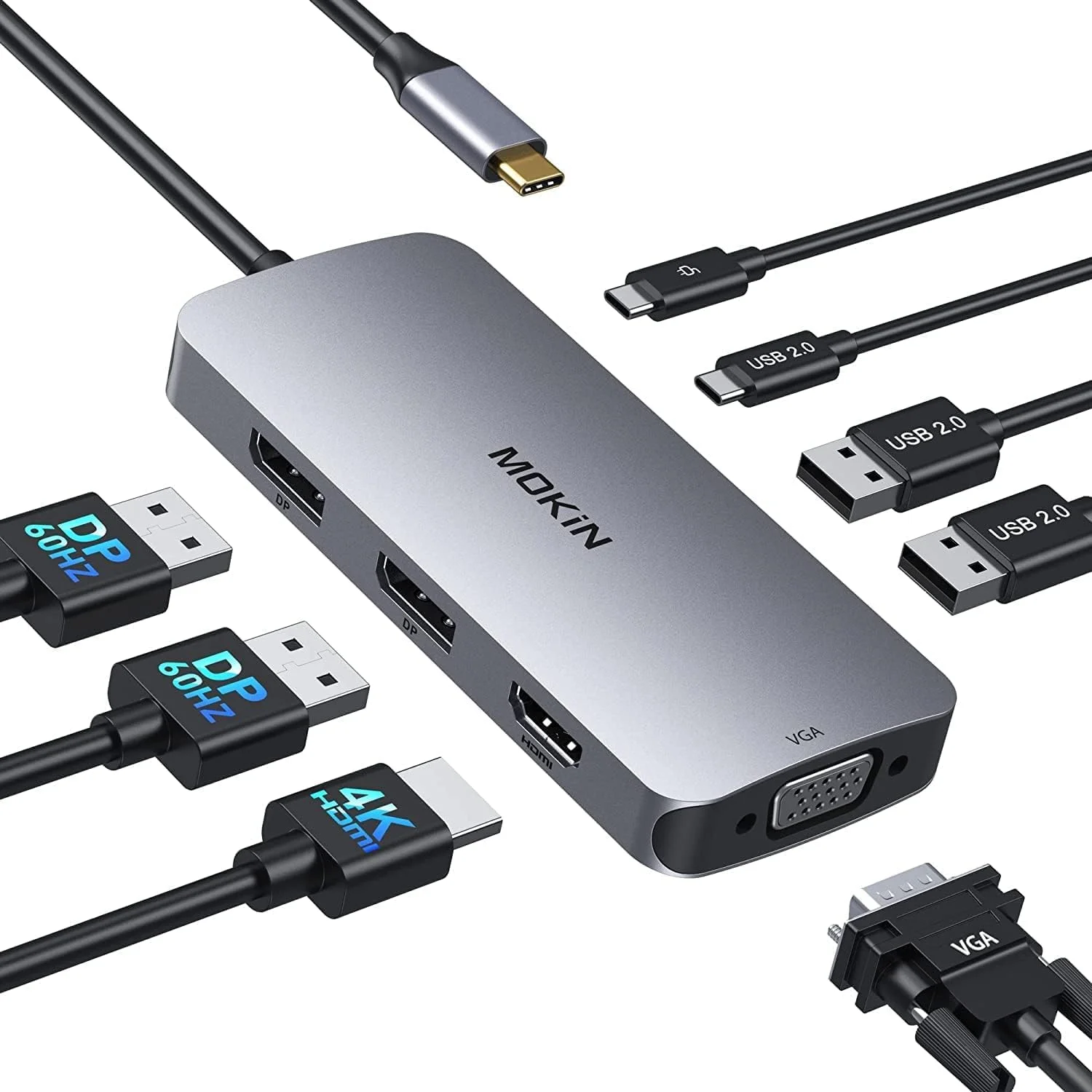 داک استیشن MOKiN با دو پورت DisplayPort، هاب USB C لپ تاپ 8 در 1 با 2 پورت DP، HDMI، VGA، USB C 2.0 و USB A 2.0، PD 100W، آداپتور USB C چند مانیتوره برای لپ تاپ های Surface/HP/Lenovo