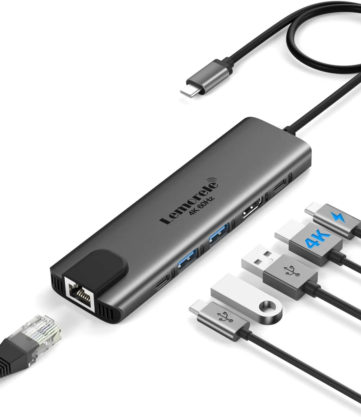 هاب USB C لمورله 6 در 1 با خروجی HDMI 4K 60Hz، اترنت گیگابیتی، PD 100W، اسلات های SD/TF 3.0، پورت های داده USB 3.0 و USB C 3.0 5Gbps، برای مک بوک، سرفیس، XPS، کروم بوک