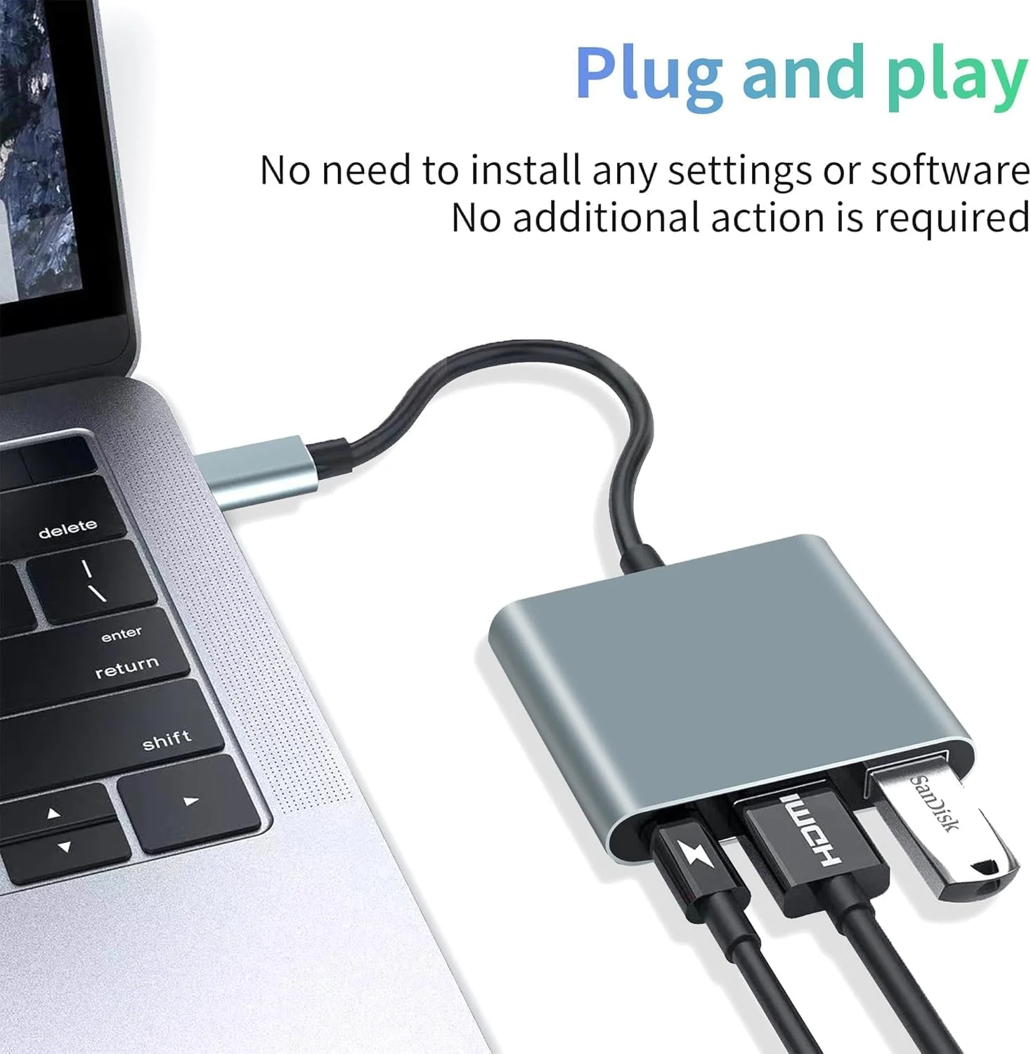 آداپتور USB C به HDMI، آداپتور 3 در 1 دیجیتال AV چند پورت USB C به HDMI، تبدیل کننده USB Type C به 4K HDMI، USB 3.0، 100W PD سازگار برای MacBook Pro Air iPad Chromebook XPS Acer HP Dell Surface Samsung