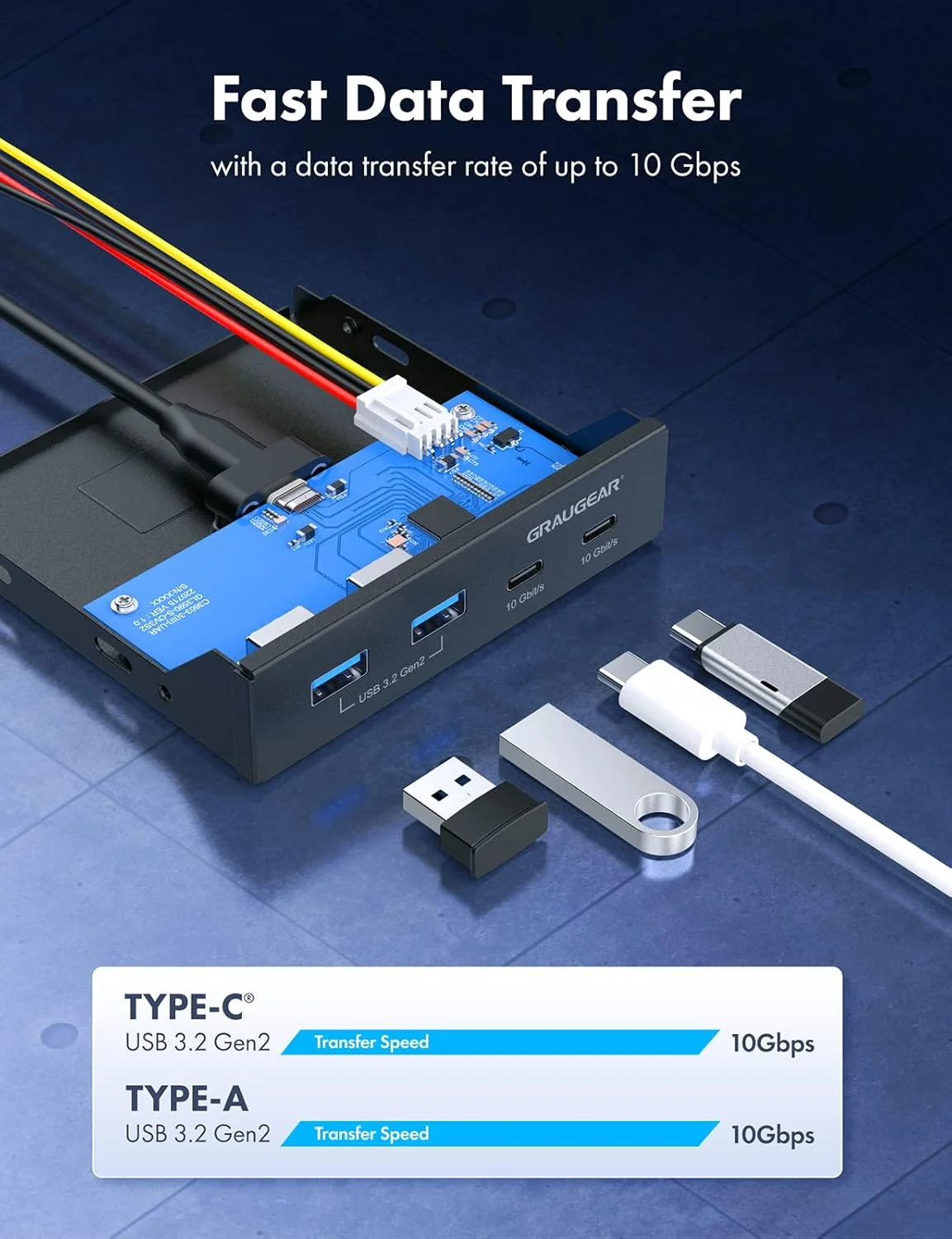 پنل جلویی GRAUGEAR با 4 پورت 10 گیگابیت بر ثانیه، 2 پورت USB-C + 2 پورت USB-A USB3.2 Gen2، پنل جلویی برای اسلات 3.5 اینچی، هدر 20 پین USB3.2 Gen2 key A، فلزی، G-MP02 پنل جلویی GRAUGEAR با 4 پورت 10 گیگابیت بر ثانیه، 2 پورت USB-C + 2 پورت USB-A USB3.2 Gen2، پنل جلویی برای اسلات 3.5 اینچی، هدر 20 پین USB3.2 Gen2 key A، فلزی، G-MP02