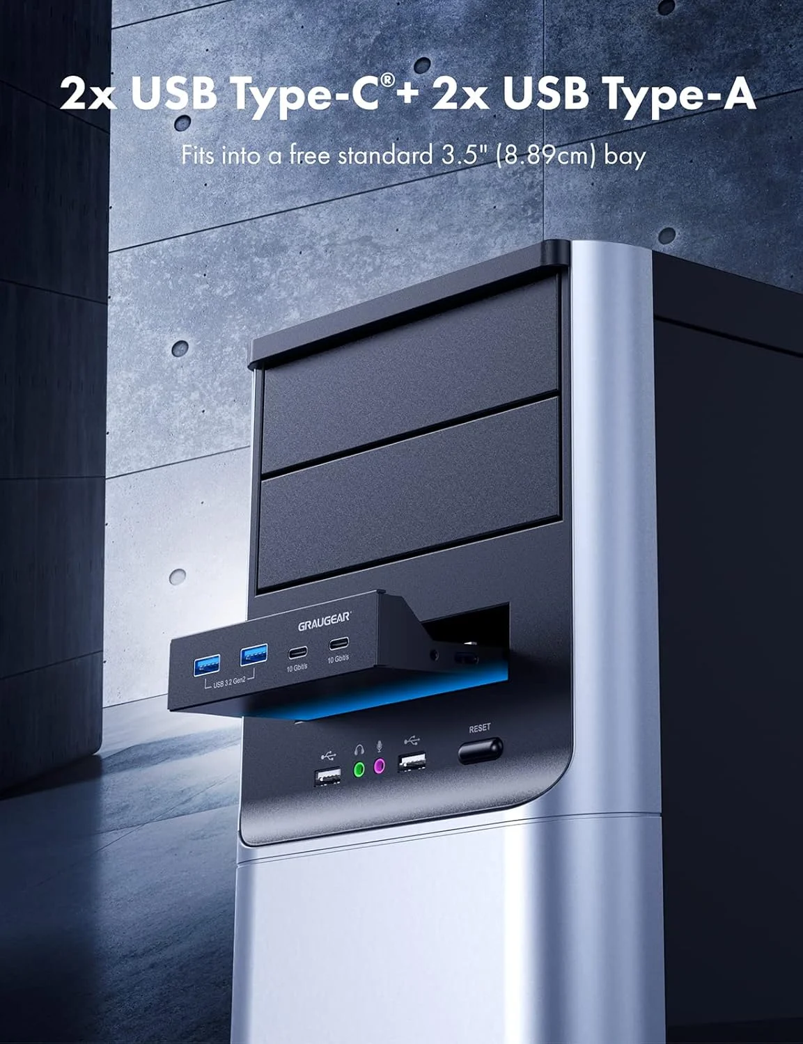 پنل جلویی GRAUGEAR با 4 پورت 10 گیگابیت بر ثانیه، 2 پورت USB-C + 2 پورت USB-A USB3.2 Gen2، پنل جلویی برای اسلات 3.5 اینچی، هدر 20 پین USB3.2 Gen2 key A، فلزی، G-MP02 پنل جلویی GRAUGEAR با 4 پورت 10 گیگابیت بر ثانیه، 2 پورت USB-C + 2 پورت USB-A USB3.2 Gen2، پنل جلویی برای اسلات 3.5 اینچی، هدر 20 پین USB3.2 Gen2 key A، فلزی، G-MP02