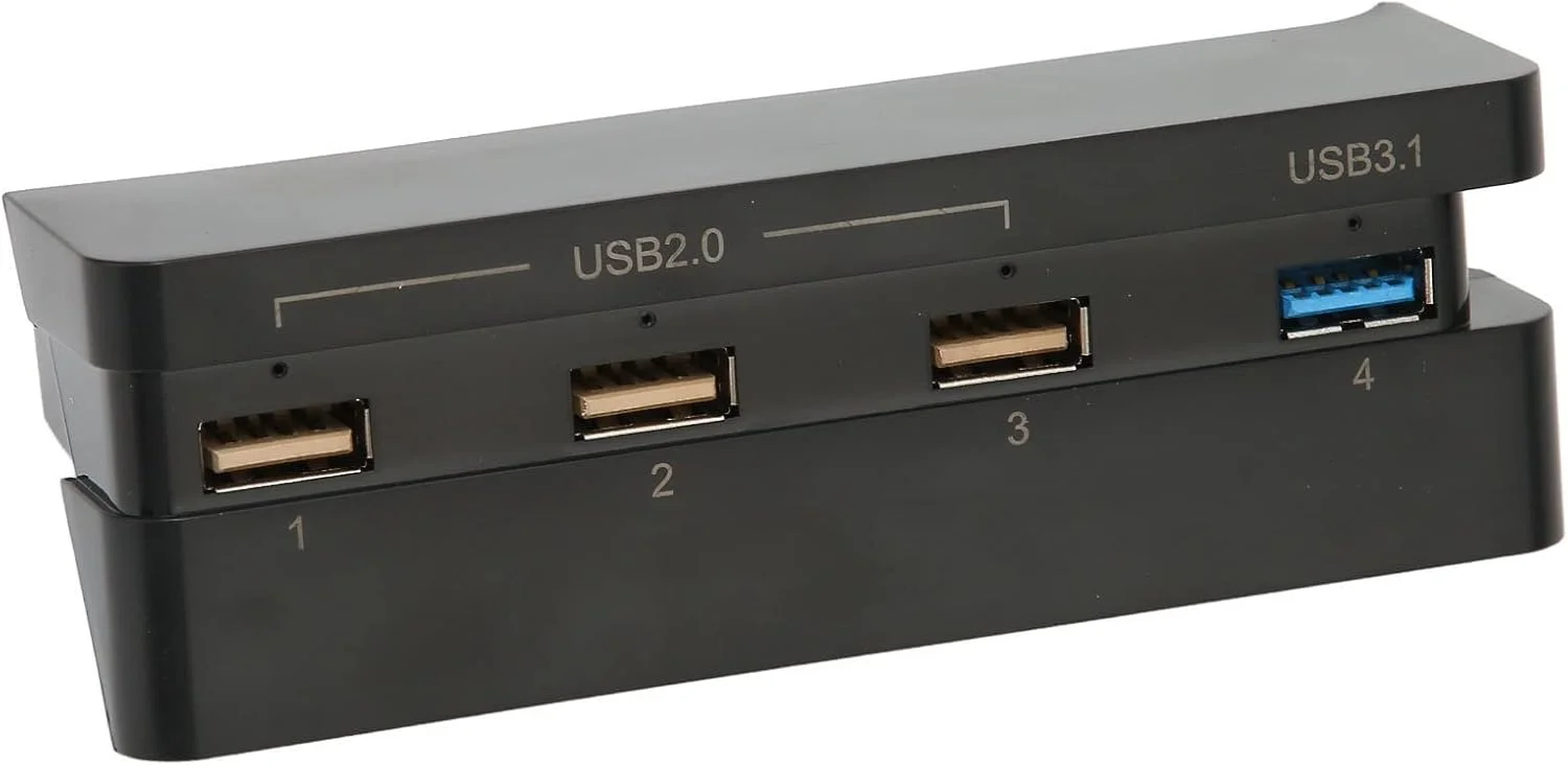 هاب کنسول بازی eWINNER با 4 پورت USB سازگار با کنسول PS4 Slim / USB 3.1 سرعت بالا USB 2.0 شارژر سرعت انتقال فوق العاده آداپتور توسعه دهنده تقسیم کننده کنترلر با نور LED (برای PS4 Slim)