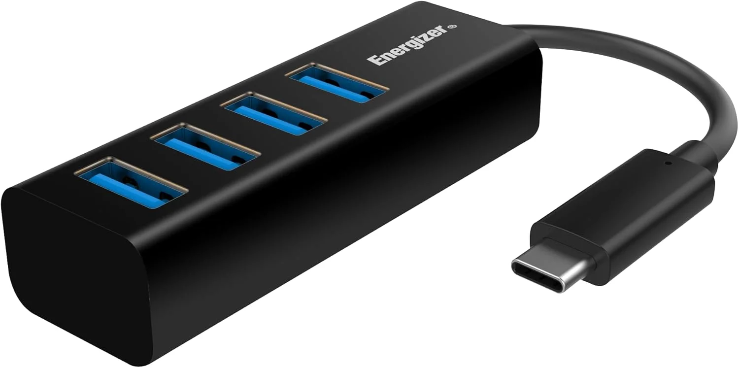 هاب USB-C انرجایزر با 4 پورت USB-A سازگار با MacBook Pro/Air/Samsung S22 Ultra/Huawei Mate XS 2/P50/MateBook/LG/Chromebook/iPad Pro/Air 5 - مشکی