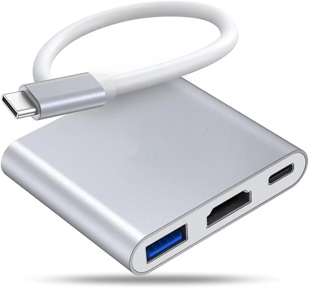 هاب USB C سه در یک، آداپتور چند پورت، آداپتور HDMI 4K چند پورت/Type C/USB 3.0 مبدل برای لپ تاپ ها، مک بوک، کروم بوک و دستگاه های Type C