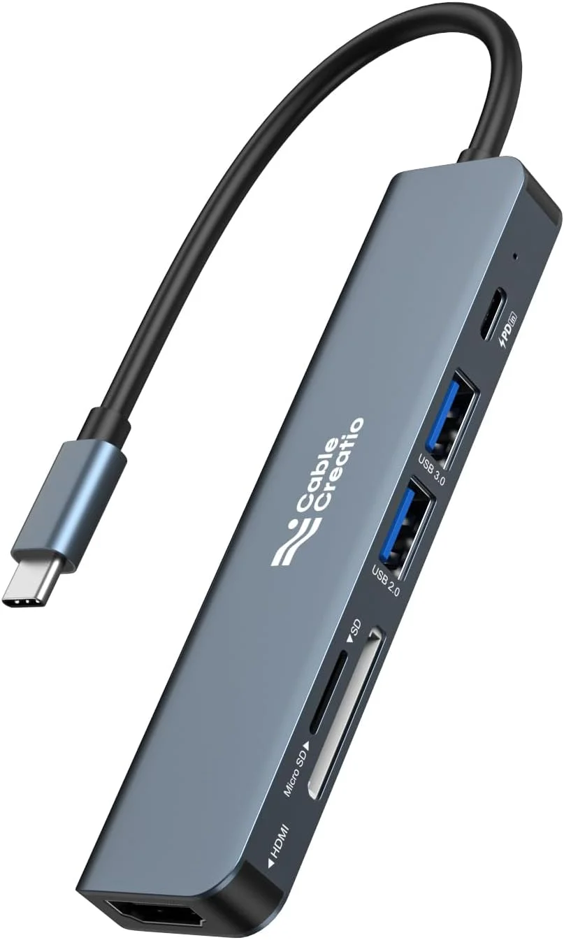 هاب USB C شش در یک CableCreation (سری Lite)، دانگل ایستگاه داکینگ Type C، خروجی 4K HDMI، پورت های USB 3.0/2.0، تحویل برق 100 وات، کارت خوان SD/TF برای MacBook Pro/Air