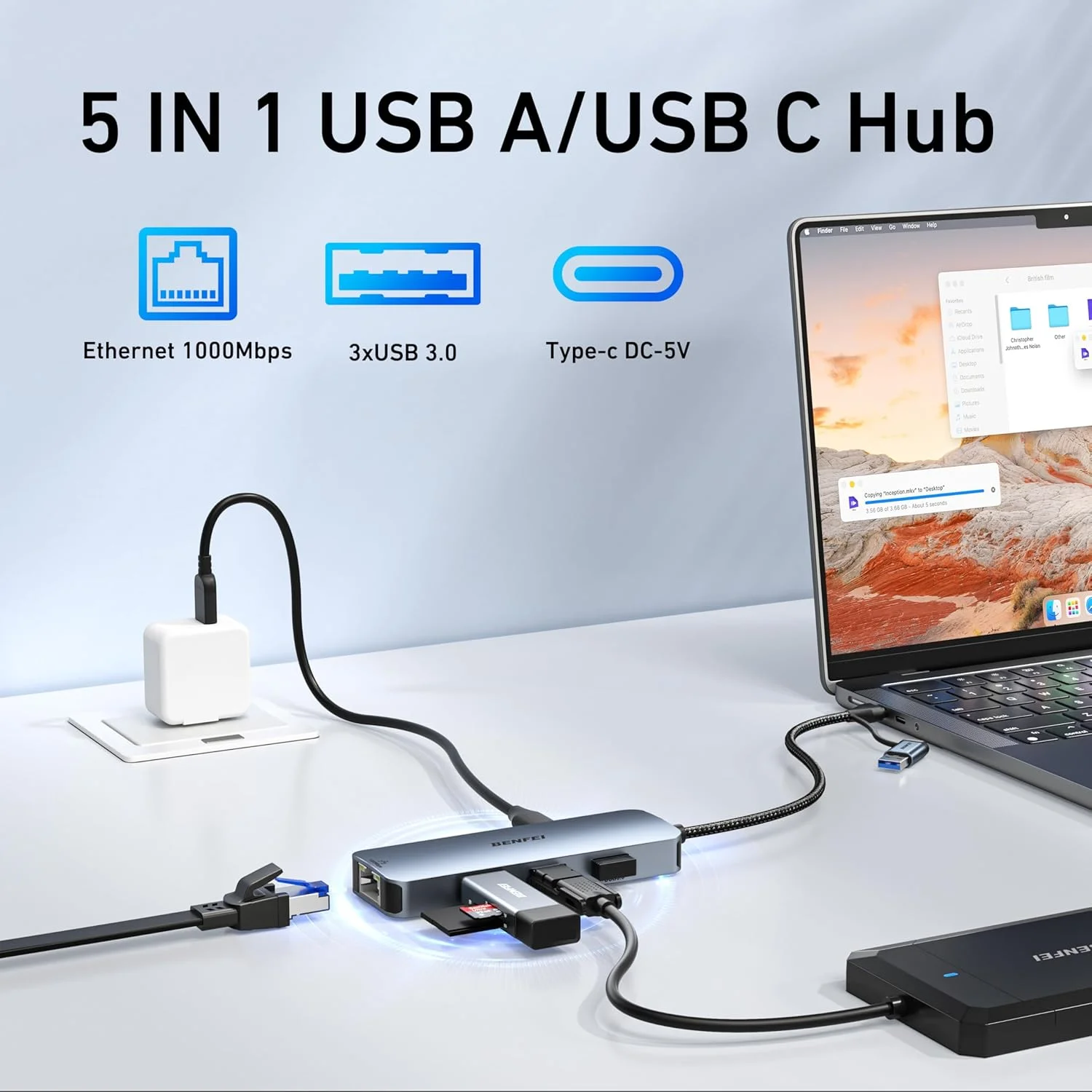 آداپتور USB-C USB 3.0 به گیگابیت اترنت BENFEI، هاب 3 پورت USB 3.0 با RJ45 سازگار با MacBook Pro/Air 2023، iPad Pro، iMac، S23، XPS 17، Surface Book 3 و غیره آداپتور USB-C USB 3.0 به گیگابیت اترنت BENFEI، هاب 3 پورت USB 3.0 با RJ45 سازگار با MacBook Pro/Air 2023، iPad Pro، iMac، S23، XPS 17، Surface Book 3 و غیره