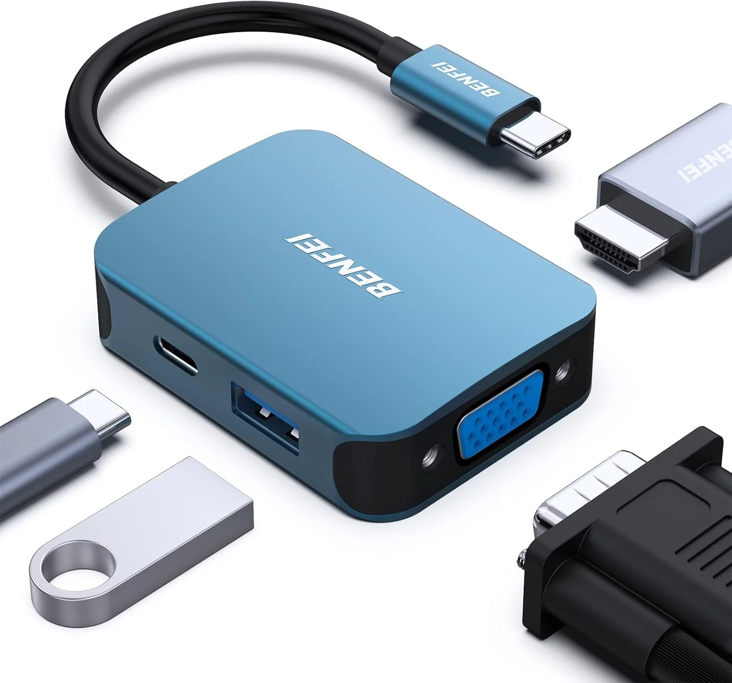 هاب USB C بنفی 4 در 1، آداپتور USB Type-C به HDMI VGA، آداپتور USB C به USB، USB Type-C Power Delivery، سازگار با iPhone 15 Pro/Max، MacBook Pro/Air 2023، iPad Pro، iMac، S23، XPS 17