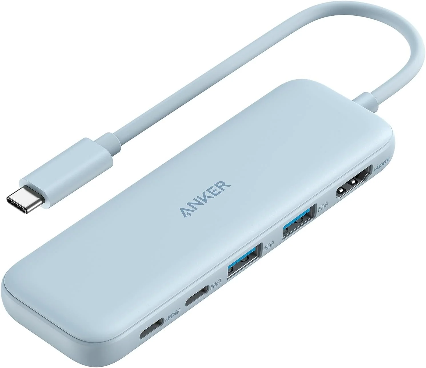 هاب USB-C انکر 332 (5 در 1) با خروجی HDMI 4K، پورت انتقال داده USB-C با سرعت 5 گیگابیت بر ثانیه و 2 پورت انتقال داده USB-A با سرعت 5 گیگابیت بر ثانیه، مناسب برای مک بوک پرو، مک بوک ایر، دل XPS، لنوو Thinkpad، لپ تاپ های HP و غیره (آبی)