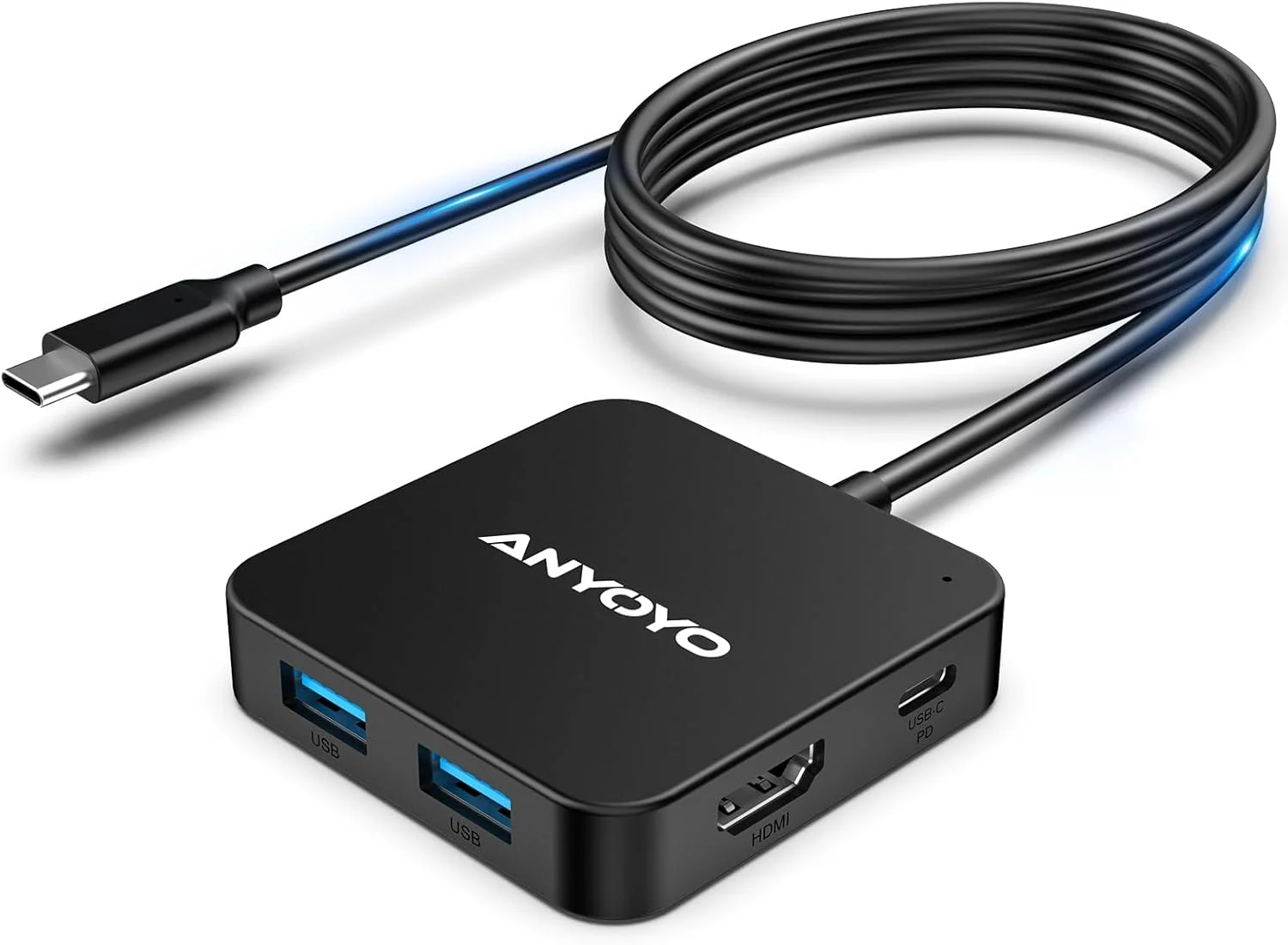 هاب USB C انیویو، آداپتور USB C شش در یک با HDMI 4K 30Hz، شارژ سریع 100W، 3 پورت USB A 3.0، 1 پورت USB C برای مک بوک پرو/ایر، هاب USB C با کابل بلند (1.2 متر)، آداپتور چند پورت USB C برای لپ تاپ ها و سایر دستگاه های USB C