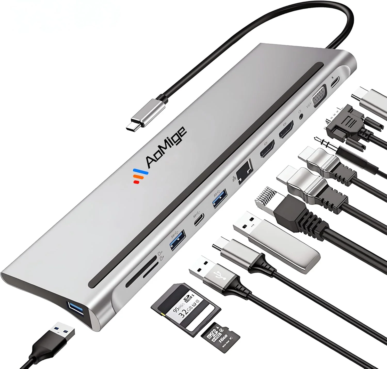 ایستگاه اتصال USB C، داک USB C، آداپتور USB Type C به DP HDMI VGA سه مانیتوره، هاب USB C دوازده در یک، ایستگاه اتصال لپ تاپ چند پورت USB 3.0 SD/TF صدا برای لپ تاپ های ویندوز MacBook Type C