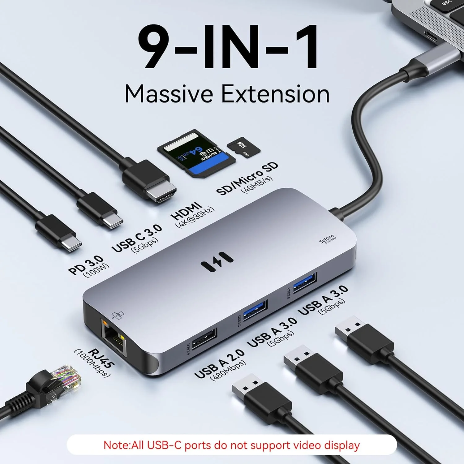 آداپتور USB C نه در یک برای مکبوک پرو/ایر، دانگل مک با 3 پورت USB، هاب مکبوک به HDMI، اترنت RJ45، شارژ 100W PD، کارتخوان USB C به SD/TF سازگار با مکبوک/دل XPS، لنوو آداپتور USB C نه در یک برای مکبوک پرو/ایر، دانگل مک با 3 پورت USB، هاب مکبوک به HDMI، اترنت RJ45، شارژ 100W PD، کارتخوان USB C به SD/TF سازگار با مکبوک/دل XPS، لنوو