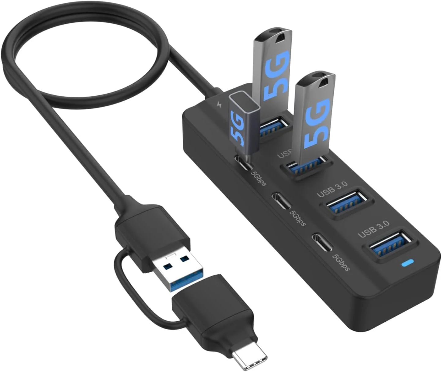 هاب USB C، هاب 7 پورت USB 3.0 با آداپتور USB C به USB 3.0، اسپلیتر USB C با کابل 3.2 فوتی، 4 پورت USB3.0، 3 پورت USBC برای مک بوک Surface Pro و سایر دستگاه های USB/USB C