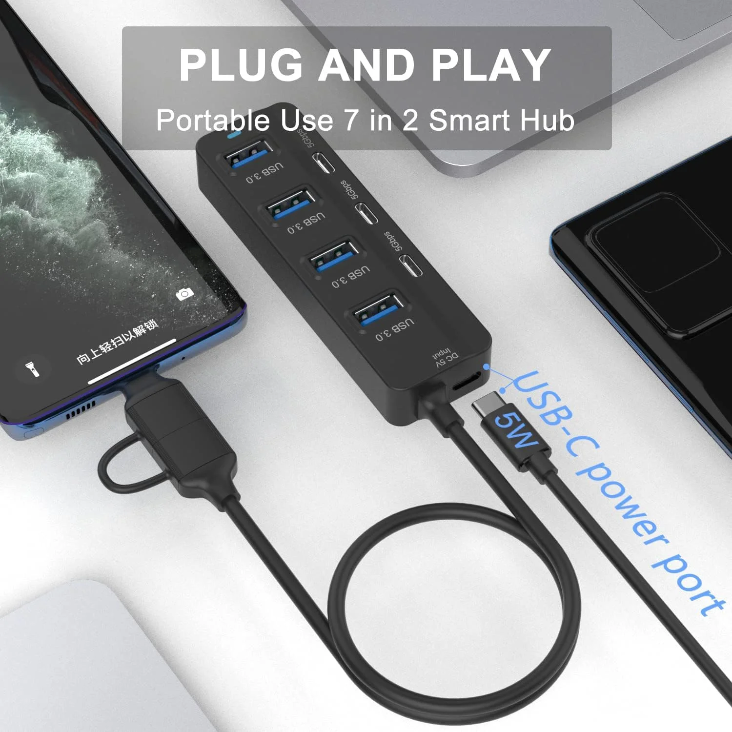 هاب USB C، هاب 7 پورت USB 3.0 با آداپتور USB C به USB 3.0، اسپلیتر USB C با کابل 3.2 فوتی، 4 پورت USB3.0، 3 پورت USBC برای مک بوک Surface Pro و سایر دستگاه های USB/USB C هاب USB C، هاب 7 پورت USB 3.0 با آداپتور USB C به USB 3.0، اسپلیتر USB C با کابل 3.2 فوتی، 4 پورت USB3.0، 3 پورت USBC برای مک بوک Surface Pro و سایر دستگاه های USB/USB C