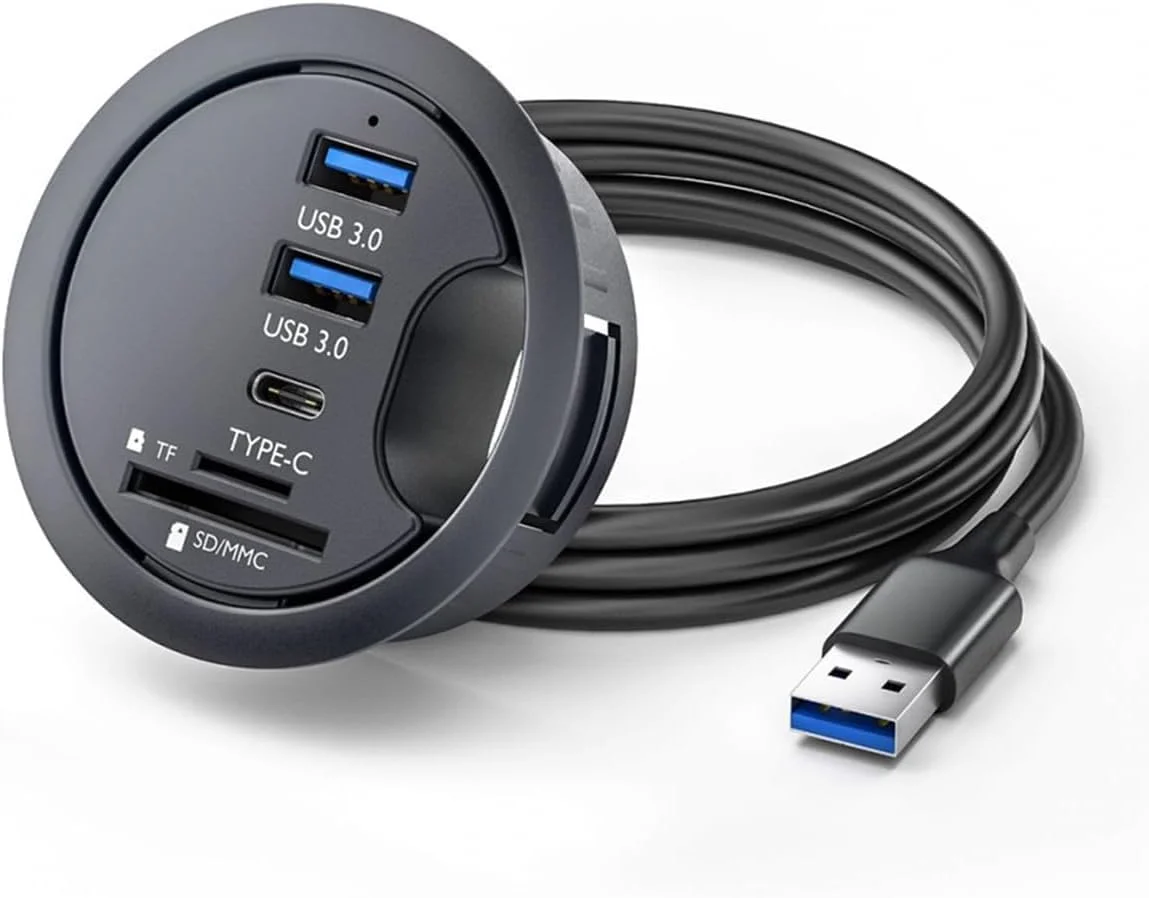 هاب رومیزی USB 3.0 NALACAL، هاب USB 3.0، درگاه SD TF USB-C 2، ایستگاه داک اسپلیتر دریچه 60 میلی‌متری، کارت‌خوان Micro-SD، دریچه سوراخ USB C / 1 USB 3.0