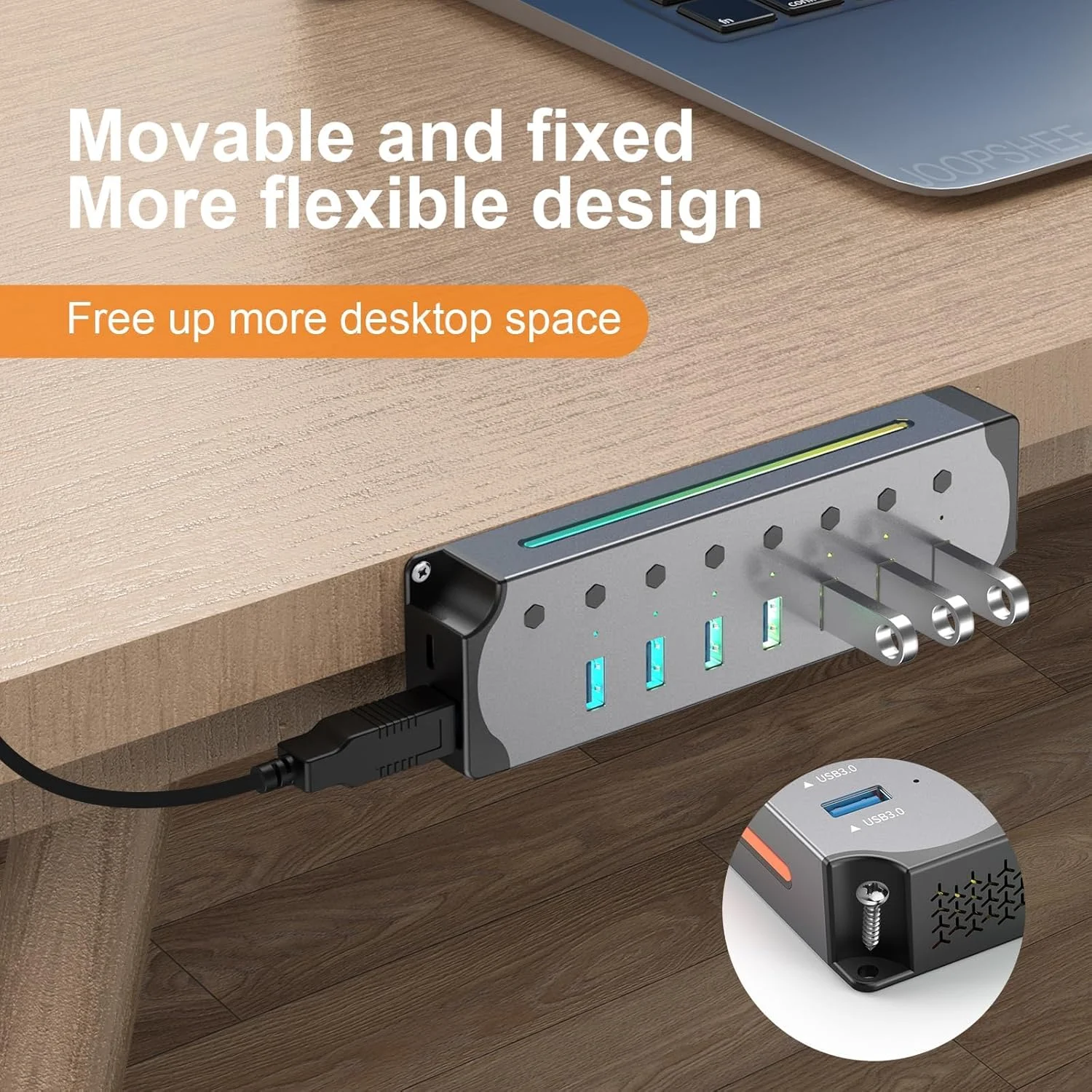 هاب USB 3.0 NALACAL، بدنه آلومینیومی 7 پورت اسپلیتر با سوئیچ های روشن/خاموش LED جداگانه، کابل 1 متری برای لپ تاپ/کامپیوتر/فلش درایو/آداپتور هارد دیسک موبایل، مناسب برای مک بوک و غیره.