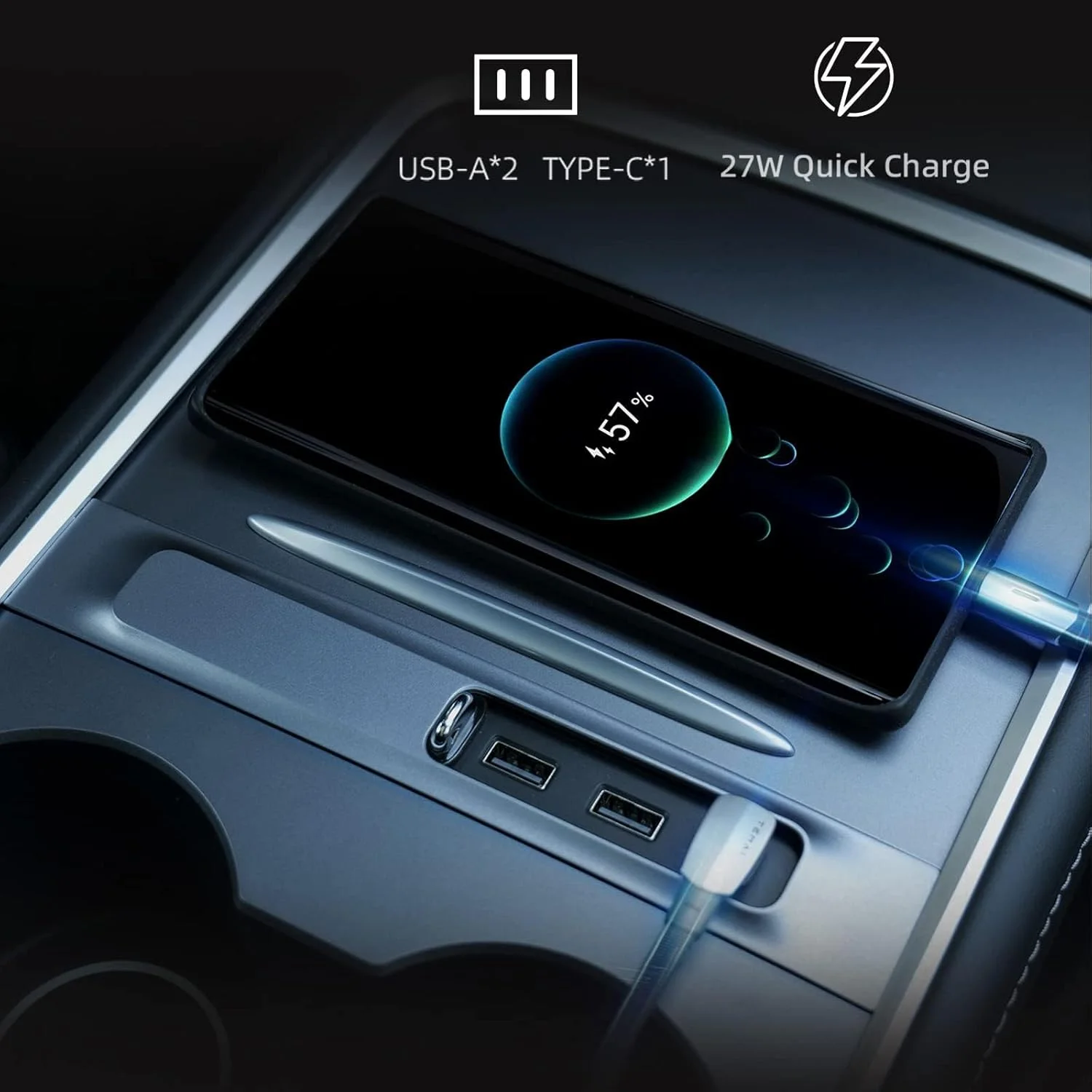 هاب USB تسلا NALACAL 3 در 1 با پورت شارژ سریع PD برای مدل 3 (2017-2023) / مدل Y (2020-2023)