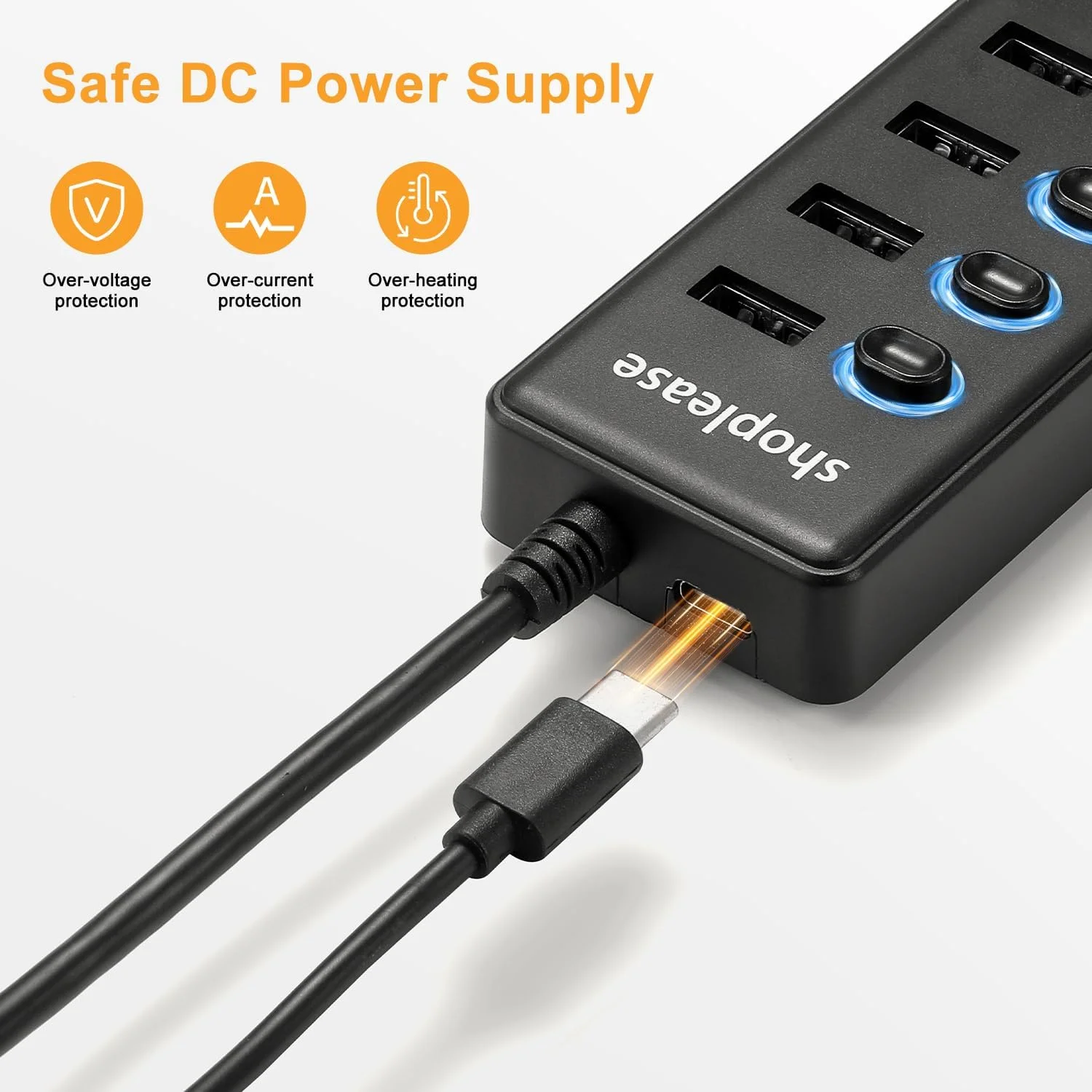 هاب USB 3.0 با سرعت فوق العاده، دارای کابل 1 متری، 7 پورت با کلیدهای روشن/خاموش جداگانه و چراغ LED هاب USB 3.0 با سرعت فوق العاده، دارای کابل 1 متری، 7 پورت با کلیدهای روشن/خاموش جداگانه و چراغ LED