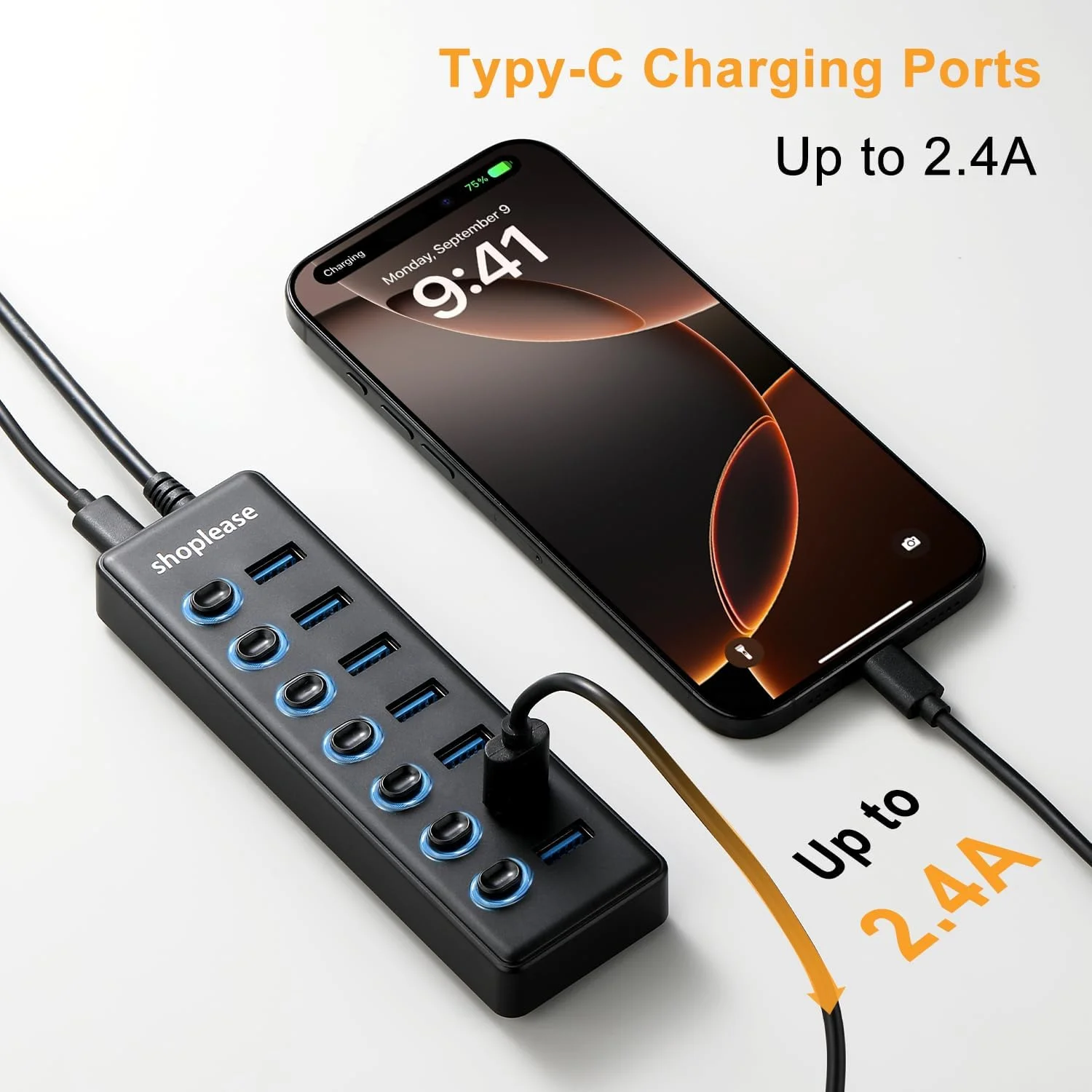 هاب USB 3.0 با سرعت فوق العاده، دارای کابل 1 متری، 7 پورت با کلیدهای روشن/خاموش جداگانه و چراغ LED هاب USB 3.0 با سرعت فوق العاده، دارای کابل 1 متری، 7 پورت با کلیدهای روشن/خاموش جداگانه و چراغ LED