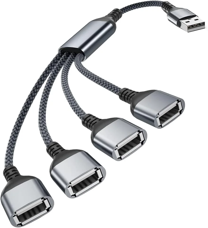 اسپلیتر USB با یک ورودی و چهار خروجی، کابل Y USB، آداپتور کابل افزایش طول USB A نر به چهار مادگی، هاب توسعه دهنده چند پورت 4 پورت، شارژر تقسیم کننده برق داده دوگانه برای ماشین، ایکس باکس، PS4, PS5، لپ تاپ