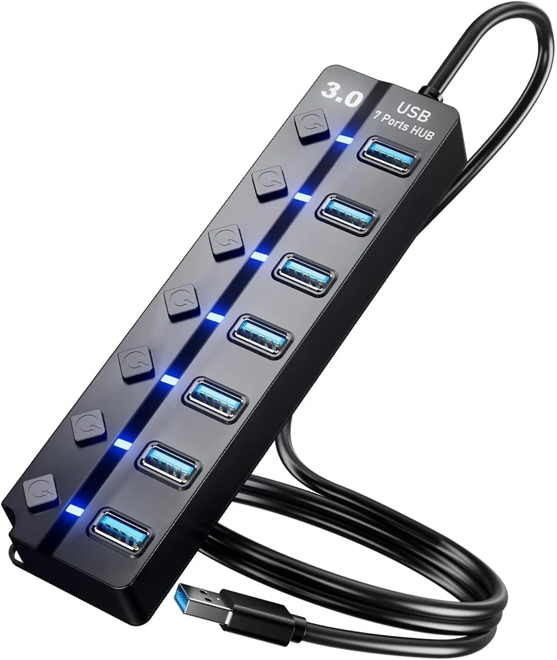 هاب USB برای لپ تاپ، SNLLMZI هاب 7 پورت USB 3.0 با کلیدهای روشن/خاموش جداگانه و چراغ، کابل 1.2 متری سازگار برای لپ تاپ، کامپیوتر، سرفیس پرو، PS4/5، فلش درایو، هارد دیسک موبایل و غیره.