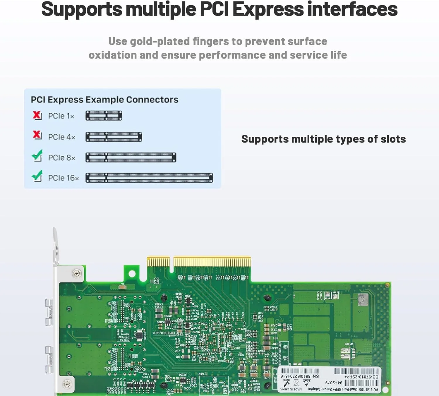 کارت شبکه دو پورت SFP+ با سرعت 10 گیگابیت بر ثانیه، دارای تراشه Broadcom BCM57810S، کنترلر رابط شبکه فیبر نوری PCIE X8 2 پورت اپتیکال برای کامپیوتر شخصی صنعتی، سرور