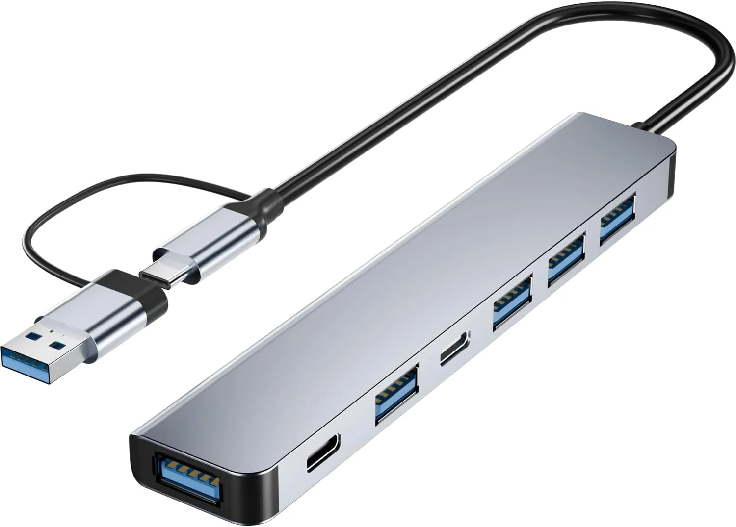 هاب آلومینیومی 7 در 1 USB C و USB PANPEO با پورت های USB 3.0 و USB 2.0 برای کامپیوتر/لپ تاپ/مک بوک پرو/ایر/آی مک/آیپد و دستگاه های بیشتر