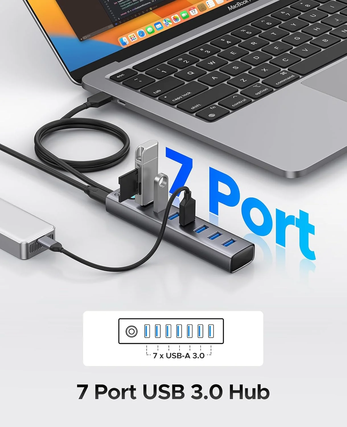 هاب آلومینیومی 7 پورت USB اوریکو با کابل 1 متری، هاب USB 3.0 چندگانه، انتقال داده 5 گیگابیت بر ثانیه، پورت Type-C 5V 3A، اسپلیتر UBS-A برای کامپیوتر، لپ تاپ، دسکتاپ هاب آلومینیومی 7 پورت USB اوریکو با کابل 1 متری، هاب USB 3.0 چندگانه، انتقال داده 5 گیگابیت بر ثانیه، پورت Type-C 5V 3A، اسپلیتر UBS-A برای کامپیوتر، لپ تاپ، دسکتاپ
