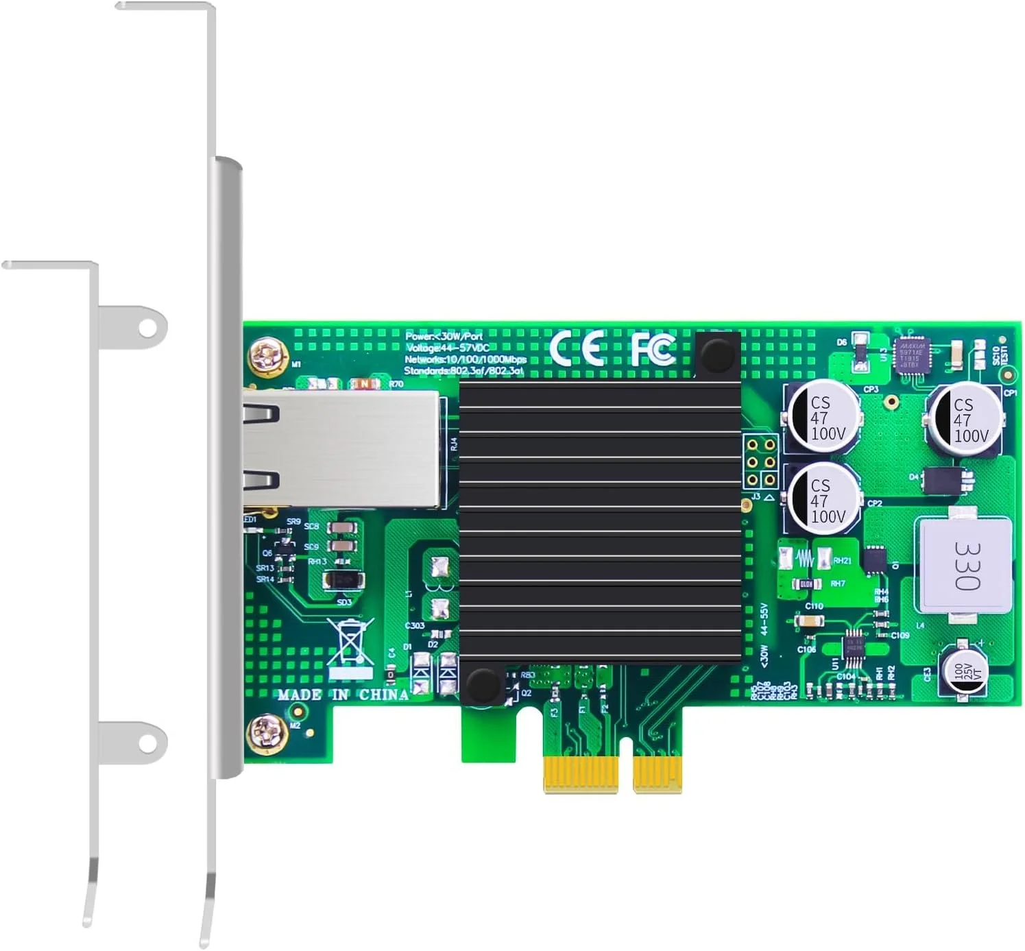 کارت شبکه GLOTRENDS ST7225 PoE+ با عملکرد AVB/TSN، پورت گیگابیتی اترنت RJ45 LAN، رابط PCIE 2.1 X1، براکت استاندارد و نیمه ارتفاع