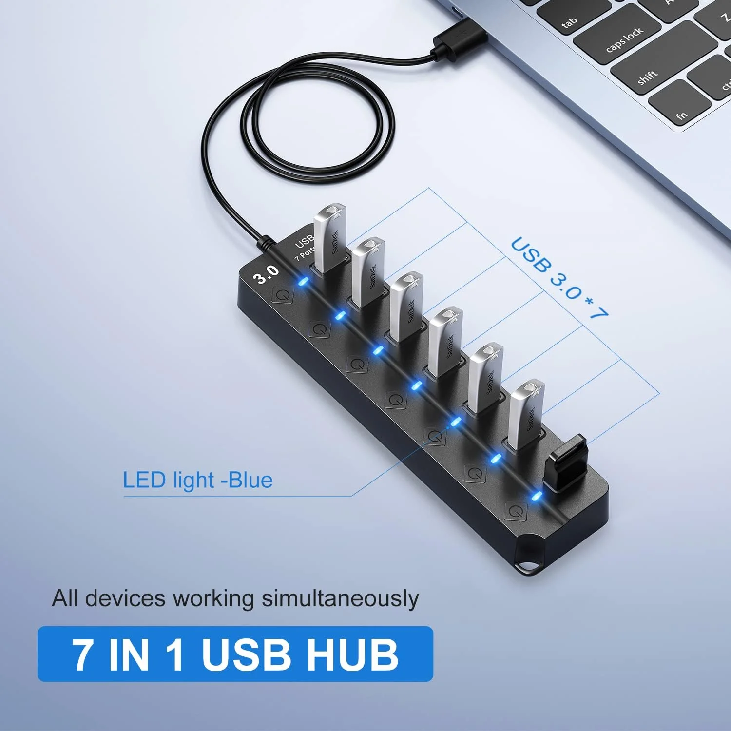 هاب USB 3.0، اسپلیتر هاب USB 7 پورت با سوئیچ های روشن/خاموش جداگانه و چراغ، کابل 1 متری سازگار با مک بوک، لپ تاپ، سرفیس پرو، PS4، PC، فلش درایو، هارد دیسک موبایل هاب USB 3.0، اسپلیتر هاب USB 7 پورت با سوئیچ های روشن/خاموش جداگانه و چراغ، کابل 1 متری سازگار با مک بوک، لپ تاپ، سرفیس پرو، PS4، PC، فلش درایو، هارد دیسک موبایل