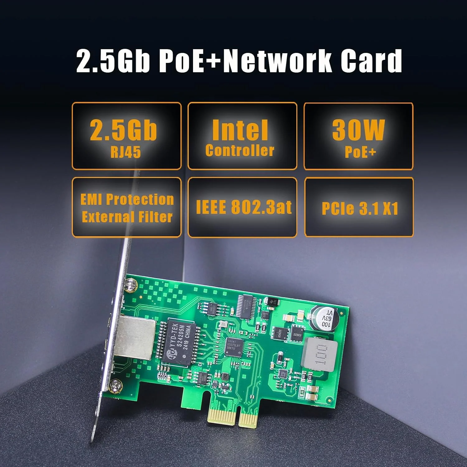 کارت شبکه 2.5 گیگابیتی GLOTRENDS ST7481 PoE+، پورت اترنت RJ45 LAN، رابط PCIE 3.1 X1، براکت استاندارد و نیمه ارتفاع