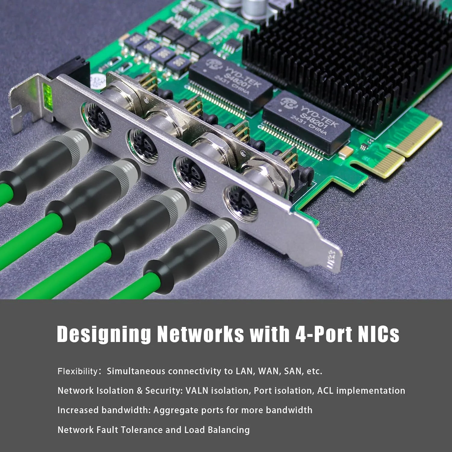کارت شبکه 4 پورت M12 PoE+ گلورندز ST7478 با طراحی ضد موج برای نصب در فضای باز، رابط PCIE 2.0 X4 کارت شبکه 4 پورت M12 PoE+ گلورندز ST7478 با طراحی ضد موج برای نصب در فضای باز، رابط PCIE 2.0 X4