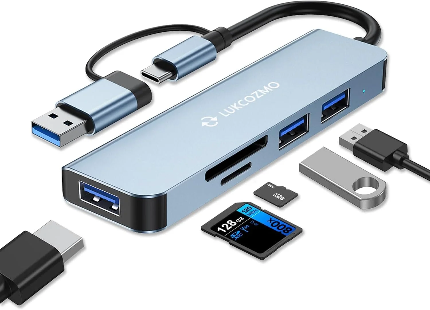 هاب USB پنج پورت، هاب USB 3.0 چندگانه و کارت خوان TF/SD، اسپلیتر USB پنج در یک، توسعه دهنده USB سازگار با مک بوک/آیپد پرو/دل/لپ تاپ/تلفن های HP و غیره...