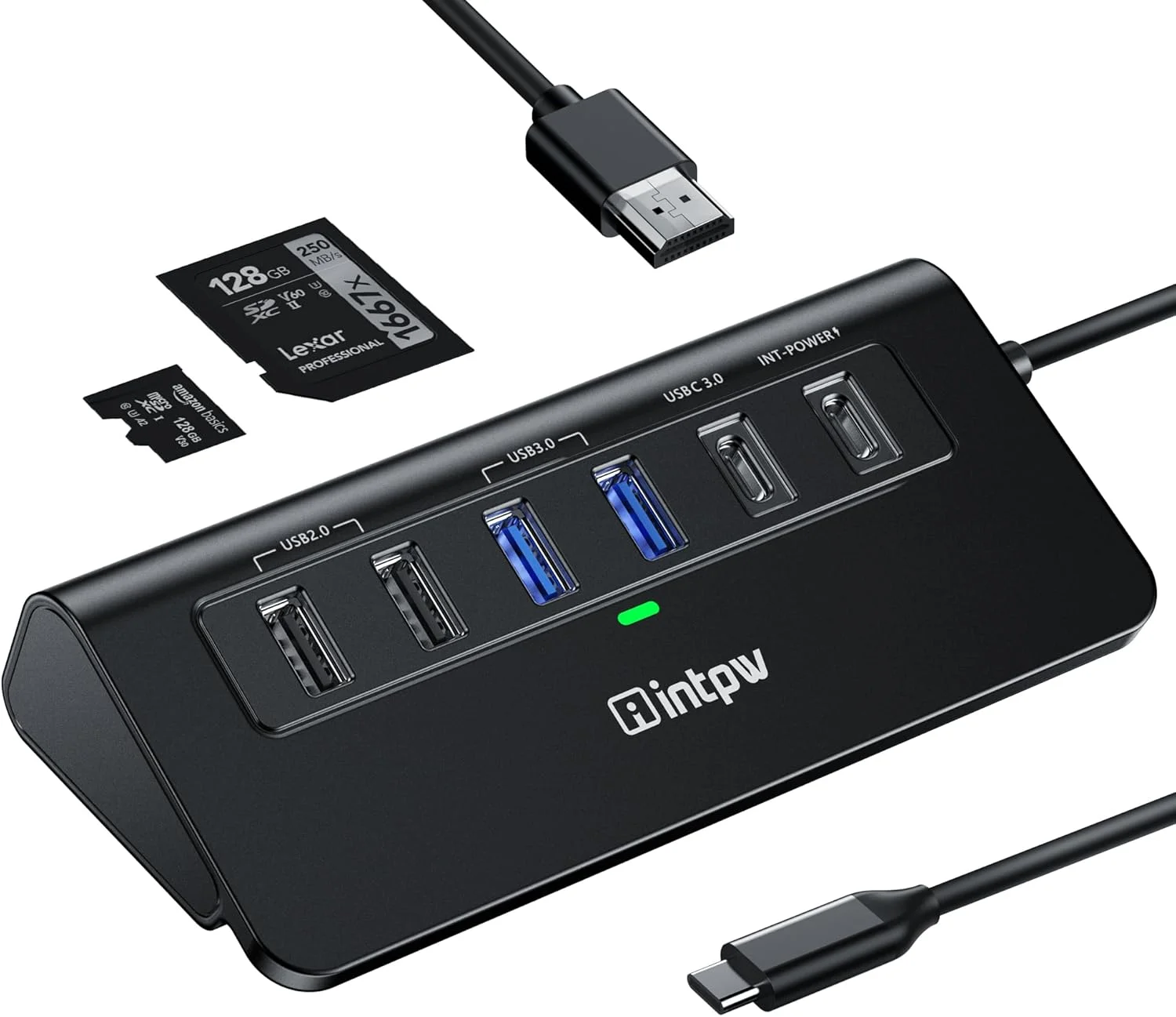 هاب USB C، آداپتور چند پورت USB اینتپیو 9 در 1 با HDMI 4K، PD 100W، USB-C و 2 USB A 3.0 5Gbps، 2 USB A 2.0، اسلات های SD/TF برای مک بوک پرو/ایر، آیپد پرو، آیفون سری 15/16