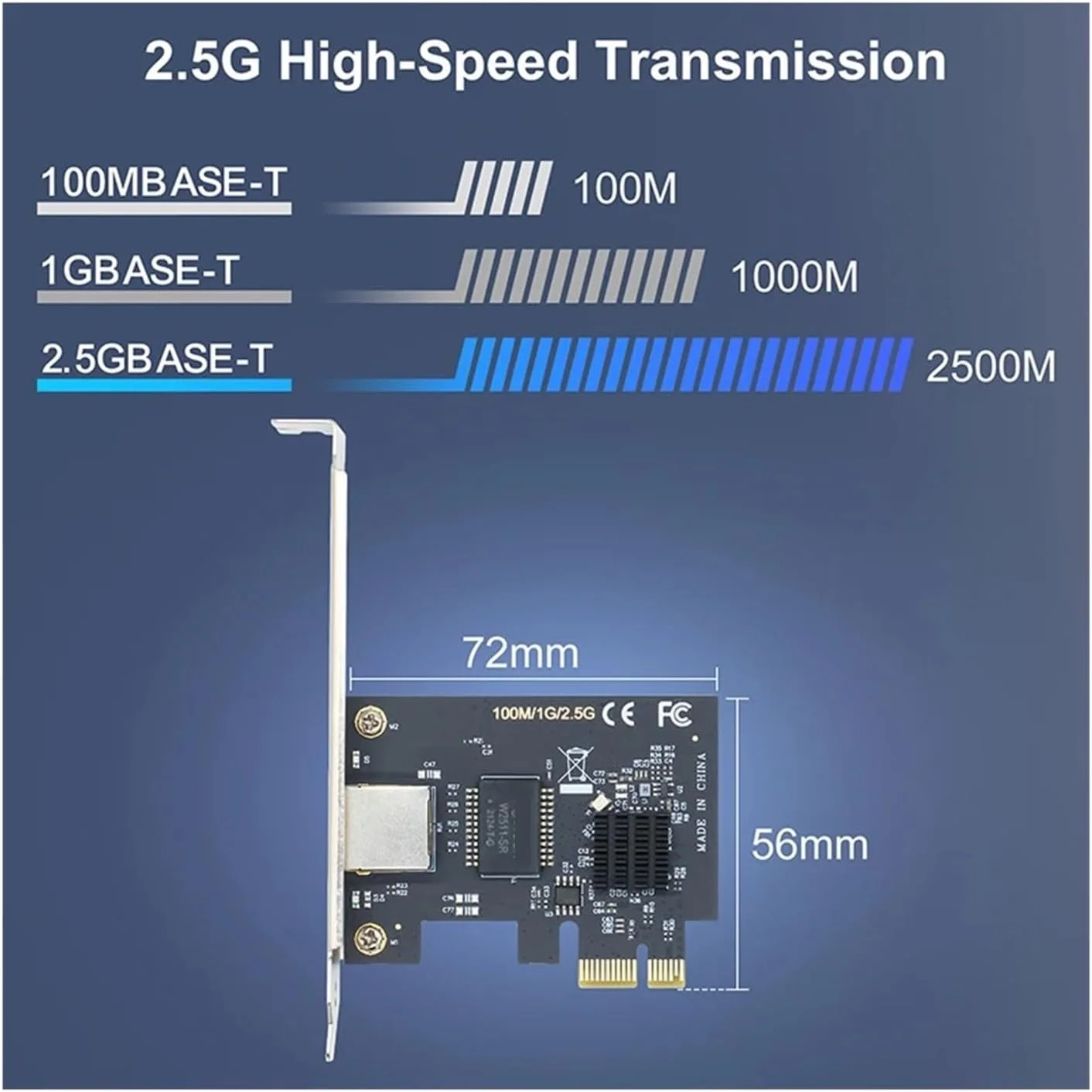 کارت شبکه 2.5G گیگابیتی LAN اترنت RJ45 با سرعت 2500Mbps و 1Gbps/2.5Gbps